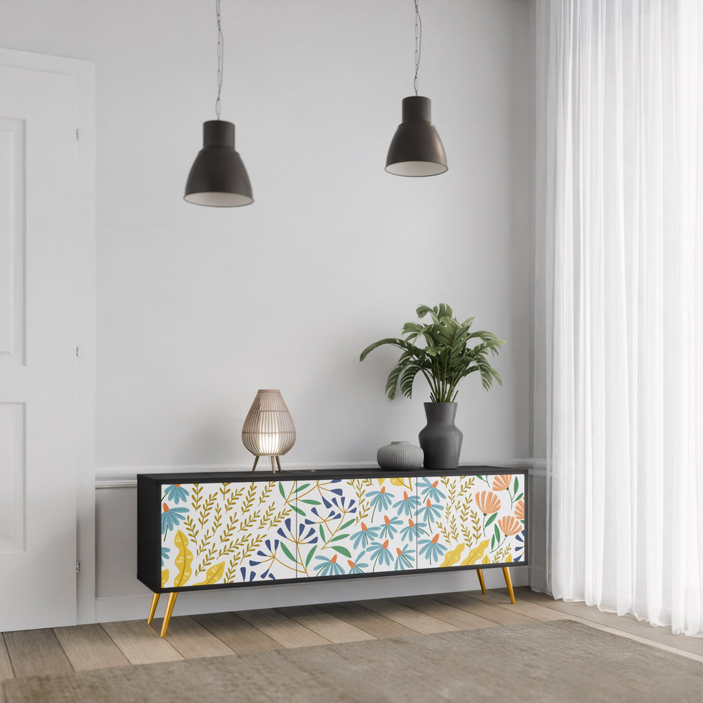 HELLO SPRING 3-Door TV Stand in Black Finish