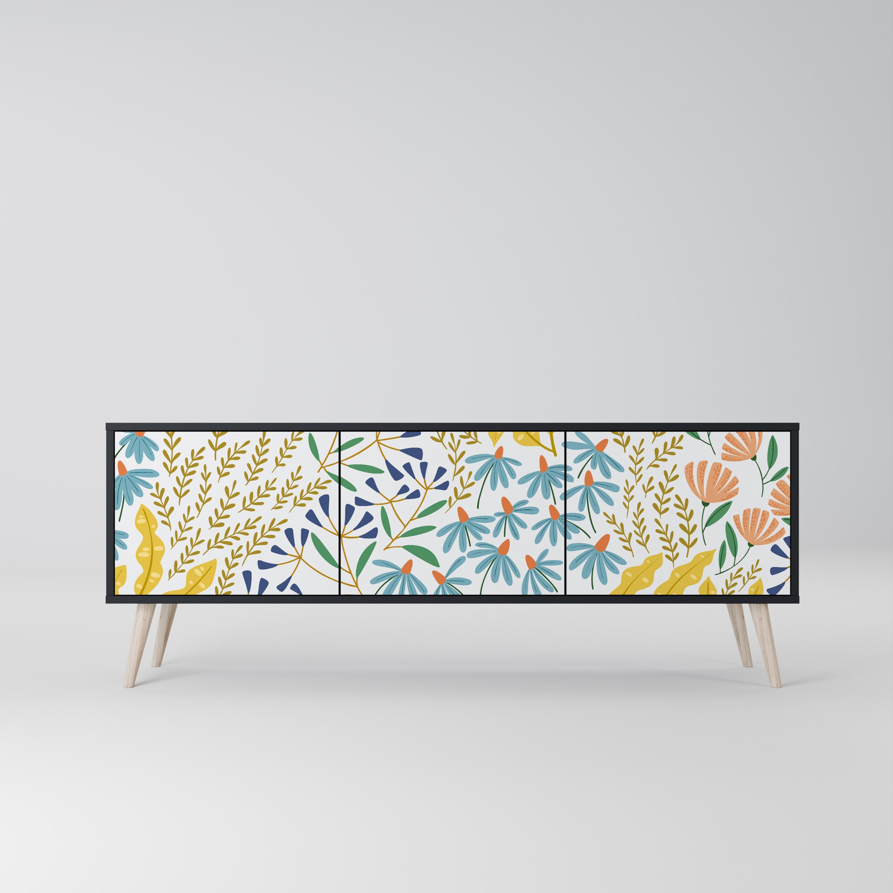 HELLO SPRING 3-Door TV Stand in Black Finish