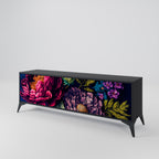 BLOOMING ELEGANCE 3-Door TV Stand in Black Finish