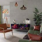 BLOOMING ELEGANCE 3-Door TV Stand in Black Finish