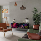 BLOOMING ELEGANCE 3-Door TV Stand in Black Finish