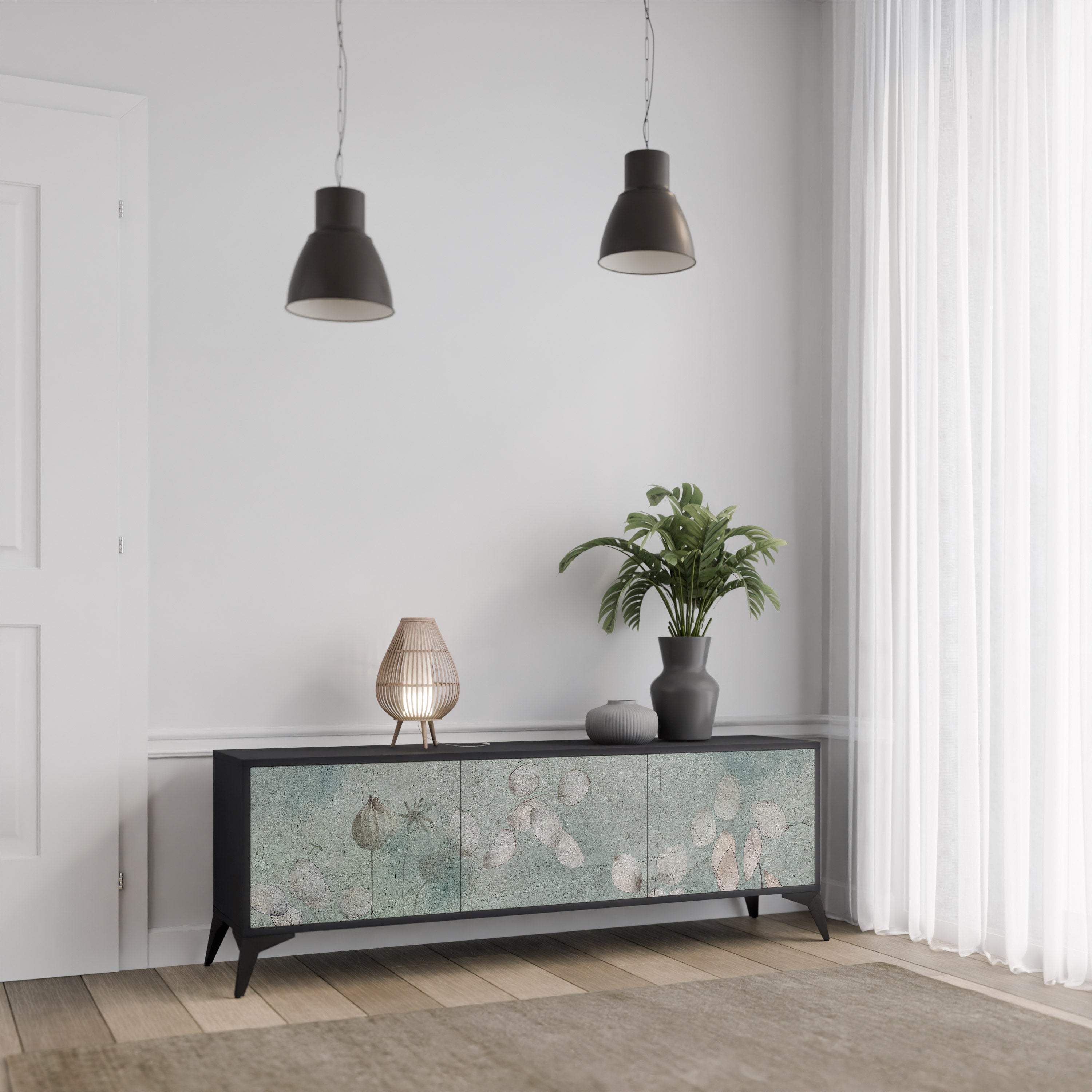 NIGHT LADY 3-Door TV Stand in Black Finish