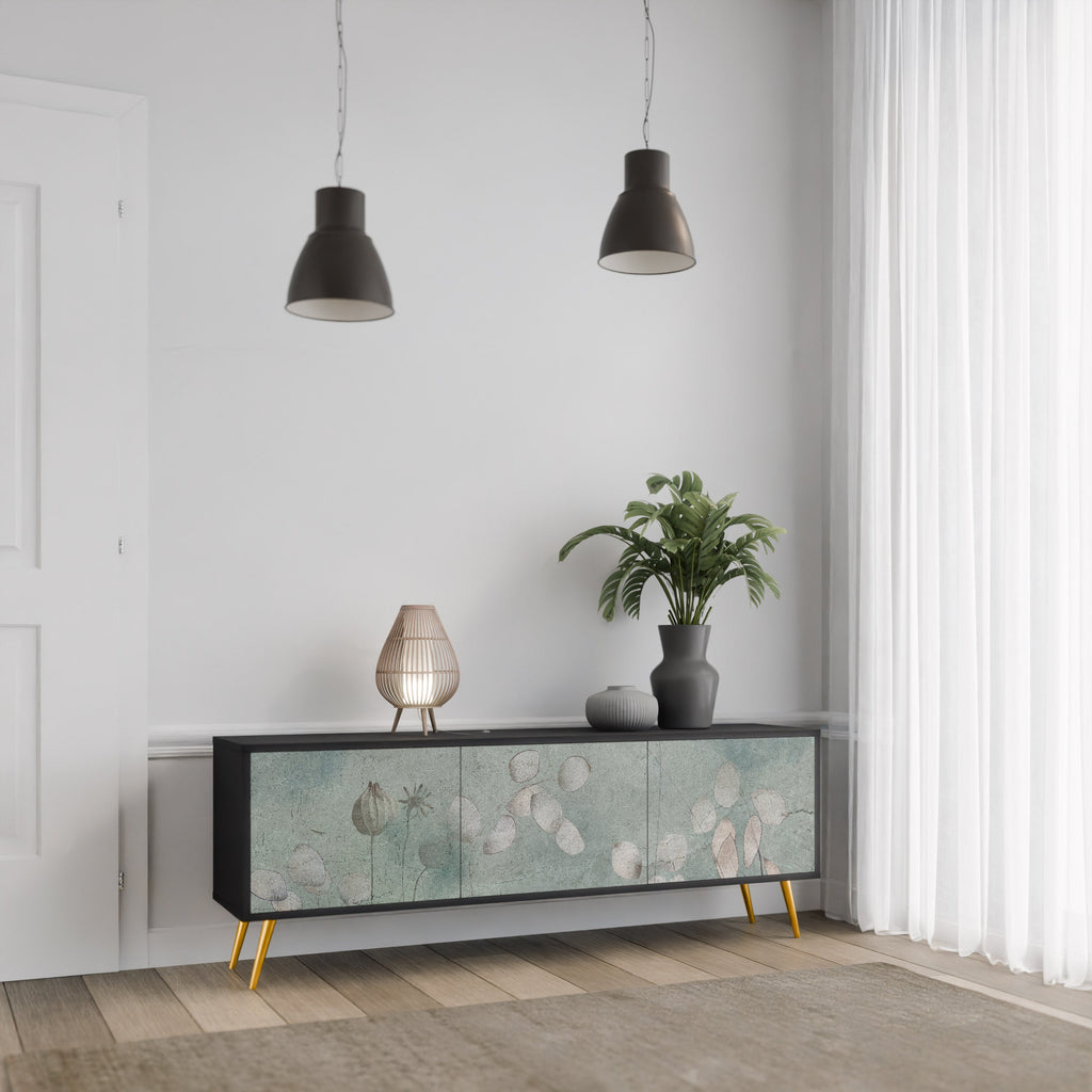 NIGHT LADY 3-Door TV Stand in Black Finish