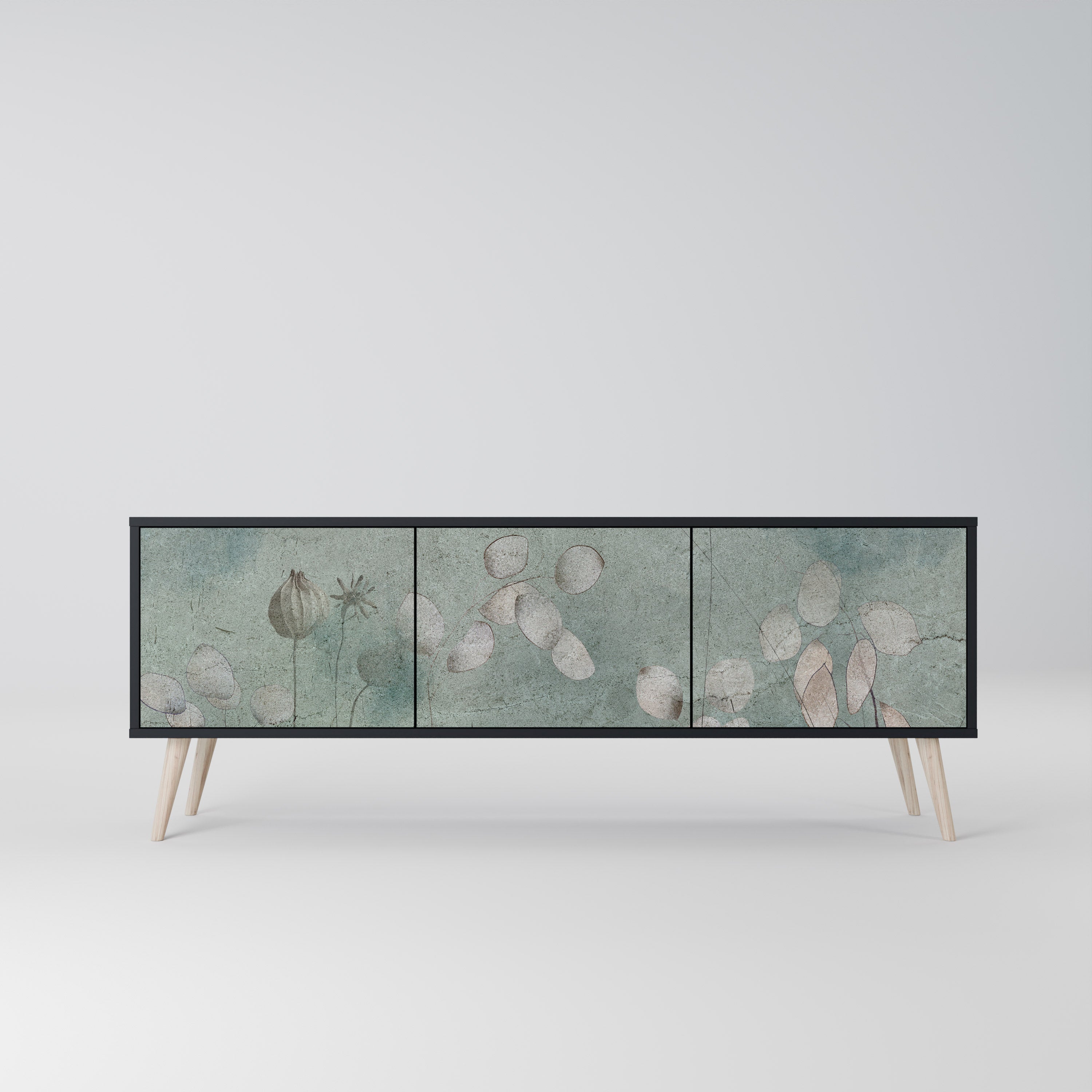 NIGHT LADY 3-Door TV Stand in Black Finish