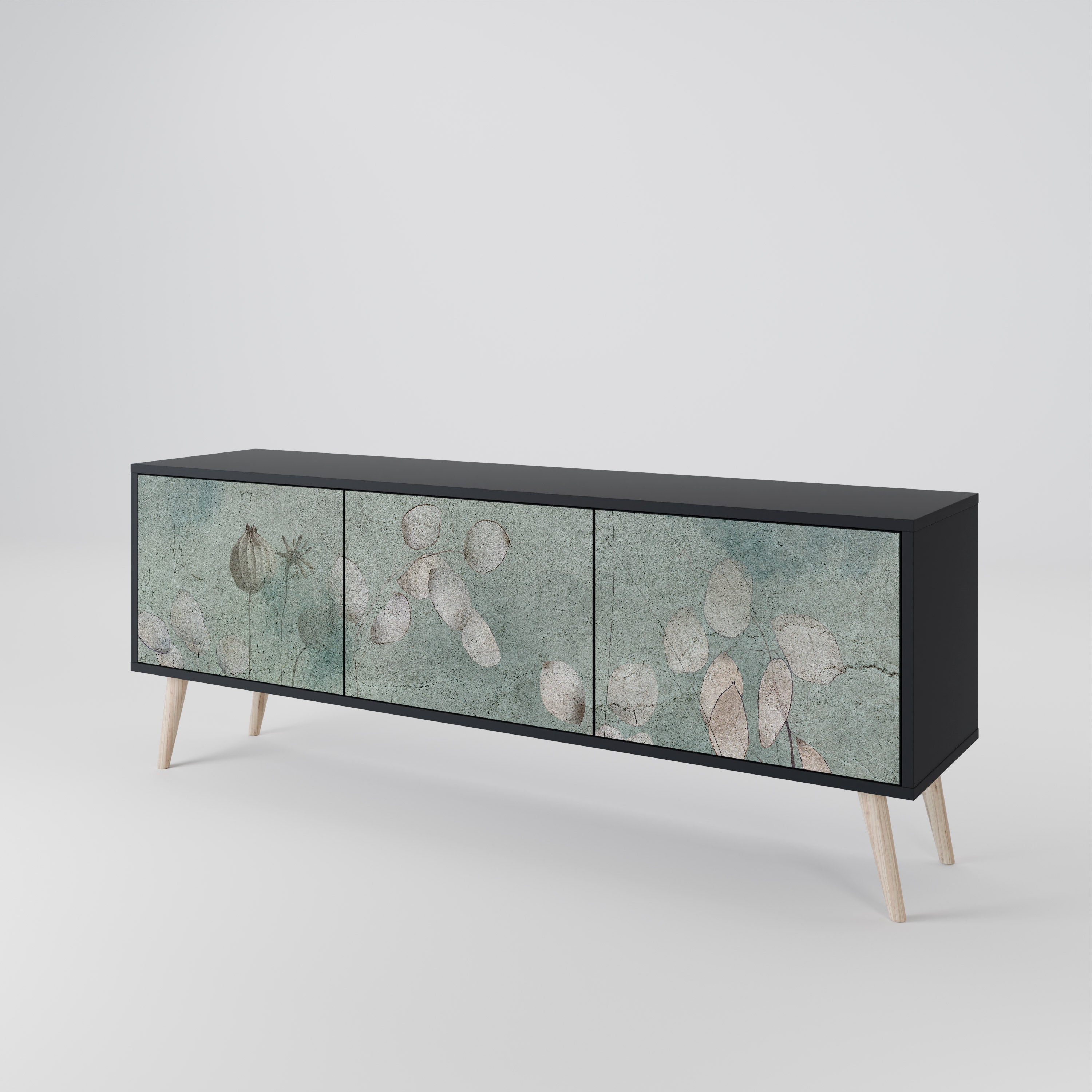 NIGHT LADY 3-Door TV Stand in Black Finish