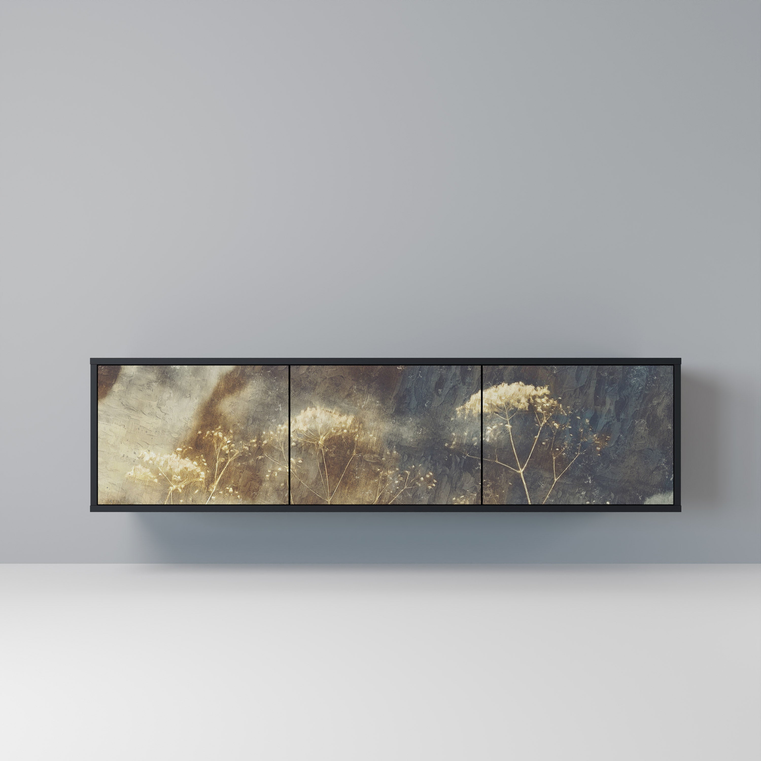 GENTLE POWER 3-Door TV Stand in Black Finish