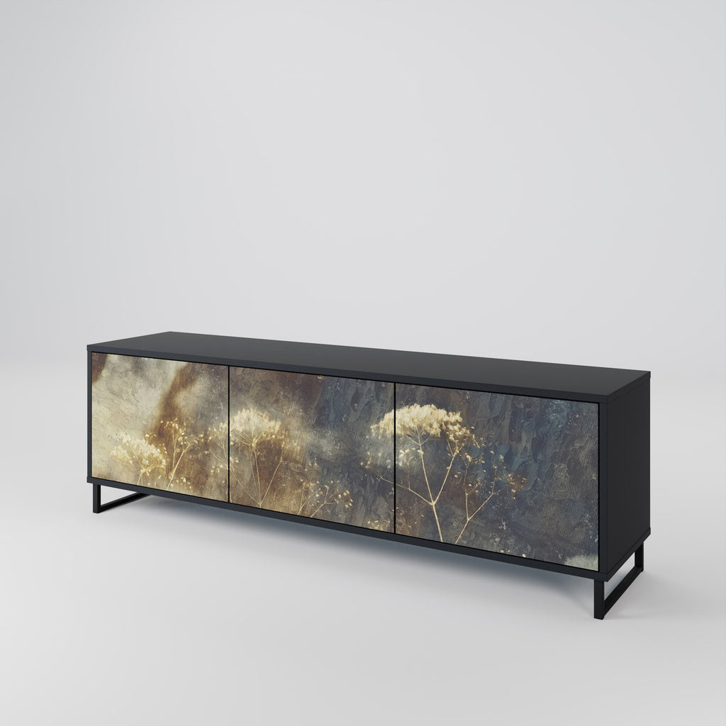 GENTLE POWER 3-Door TV Stand in Black Finish