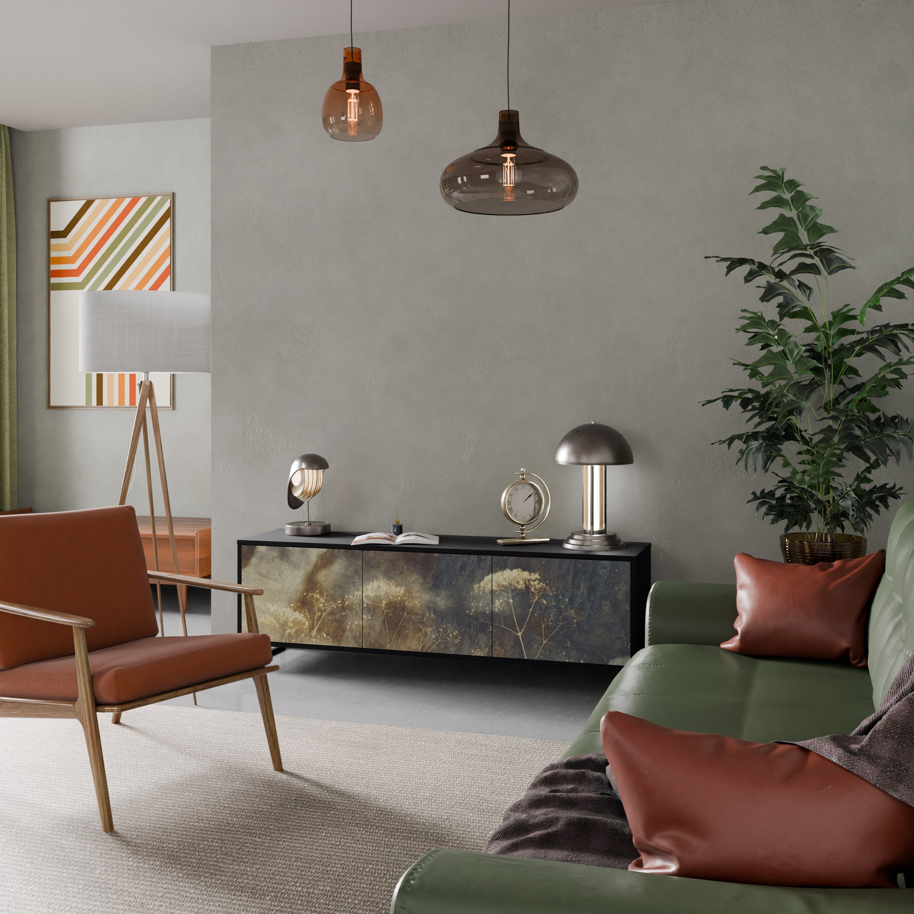 GENTLE POWER 3-Door TV Stand in Black Finish