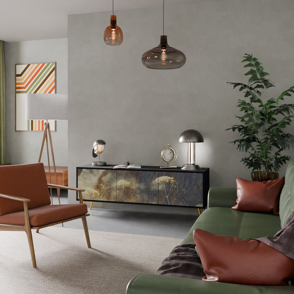 GENTLE POWER 3-Door TV Stand in Black Finish