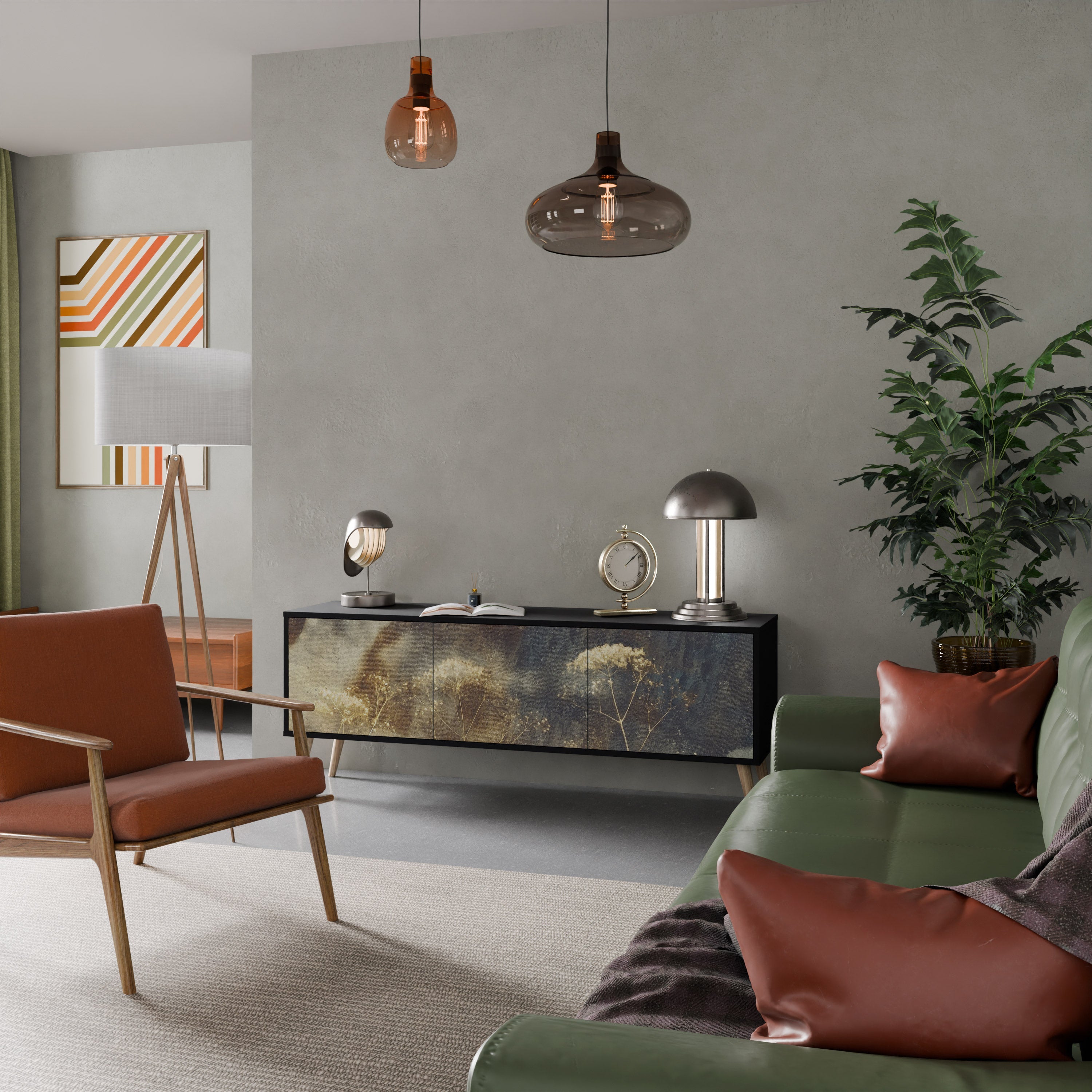 GENTLE POWER 3-Door TV Stand in Black Finish