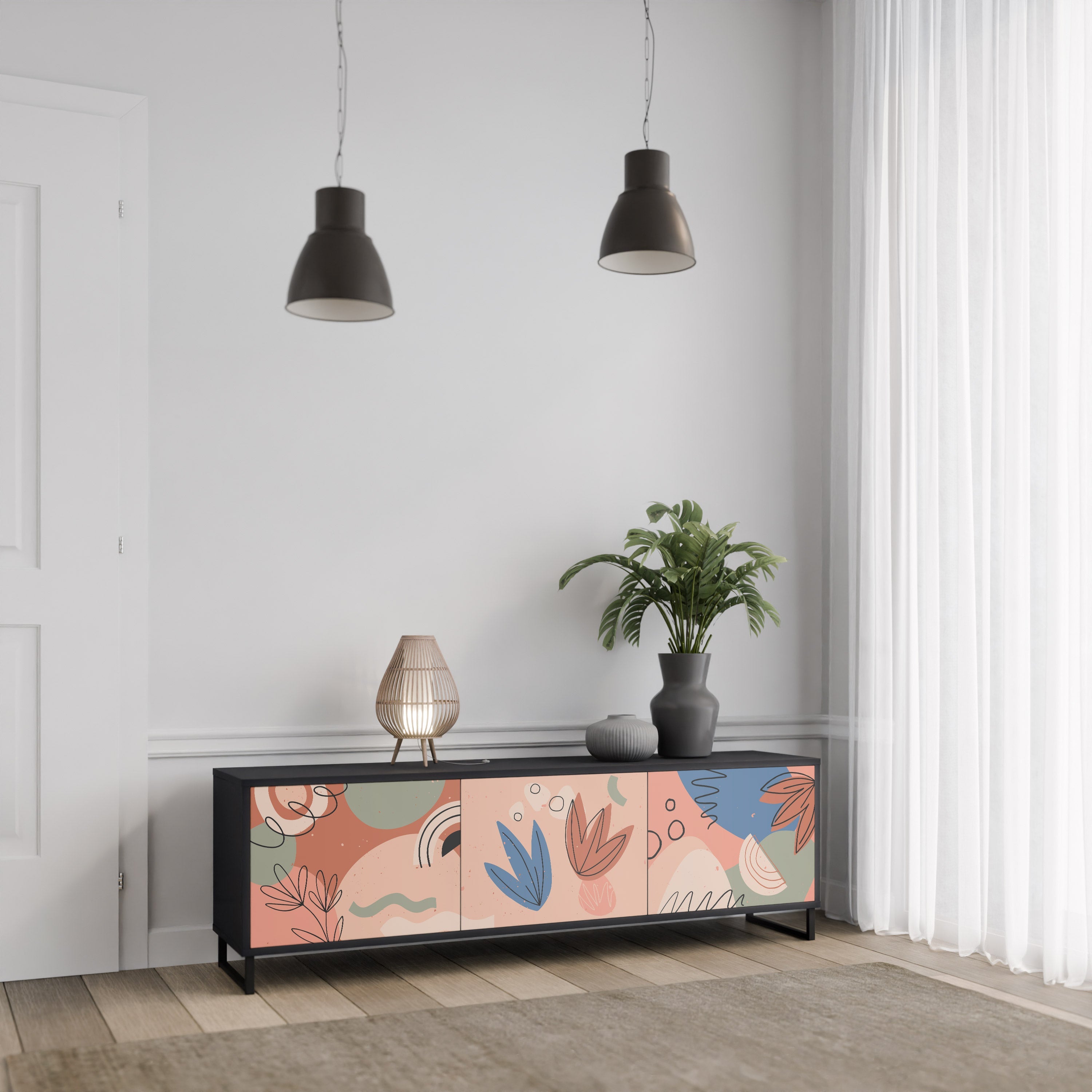 PASTEL DESTINY 3-Door TV Stand in Black Finish