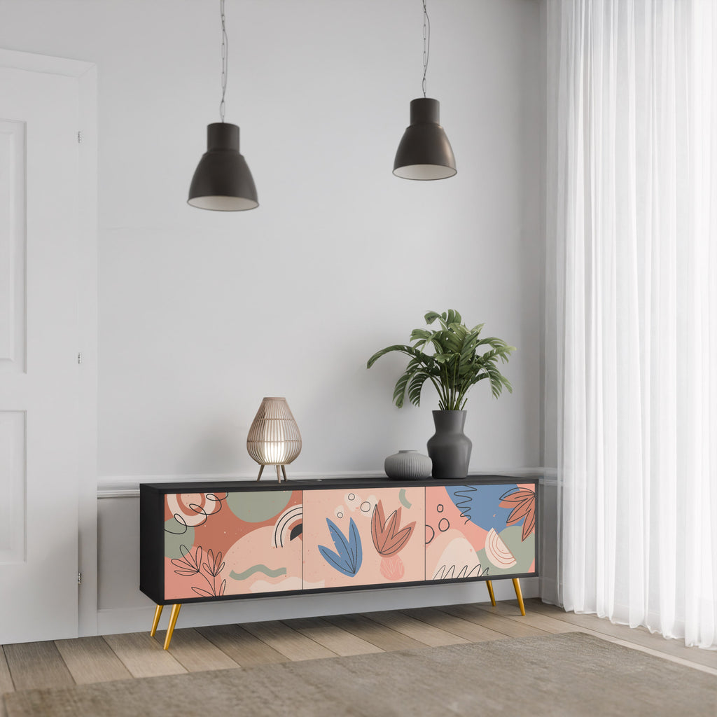 PASTEL DESTINY 3-Door TV Stand in Black Finish