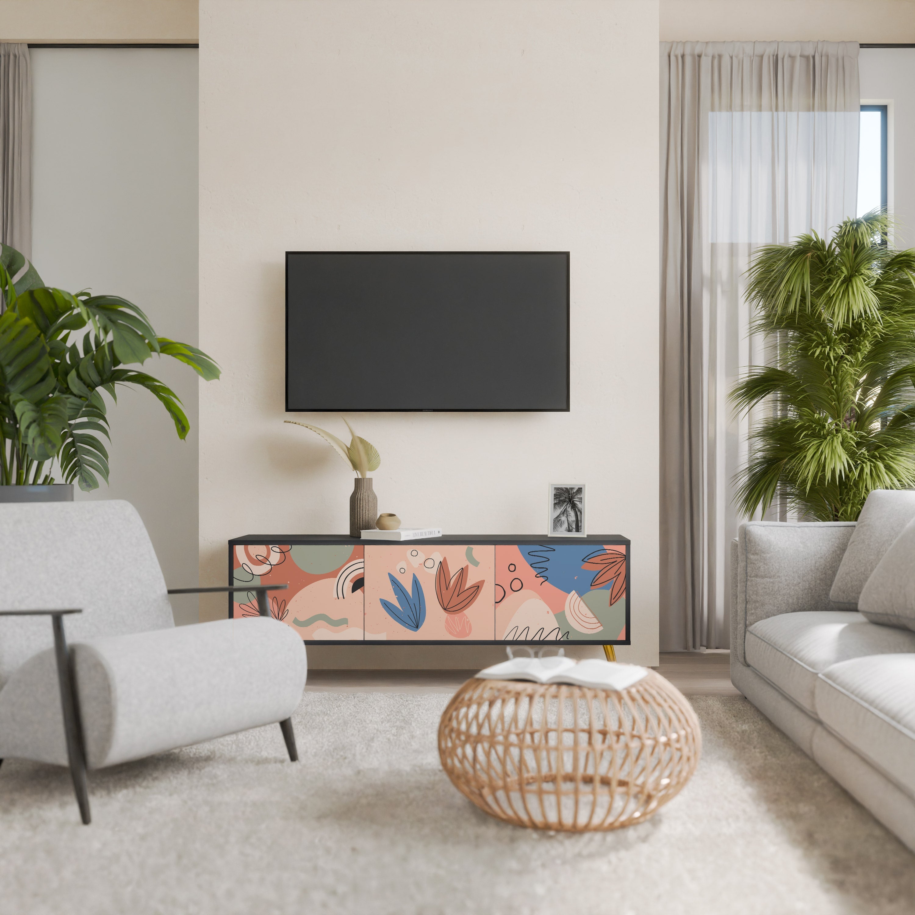 PASTEL DESTINY 3-Door TV Stand in Black Finish