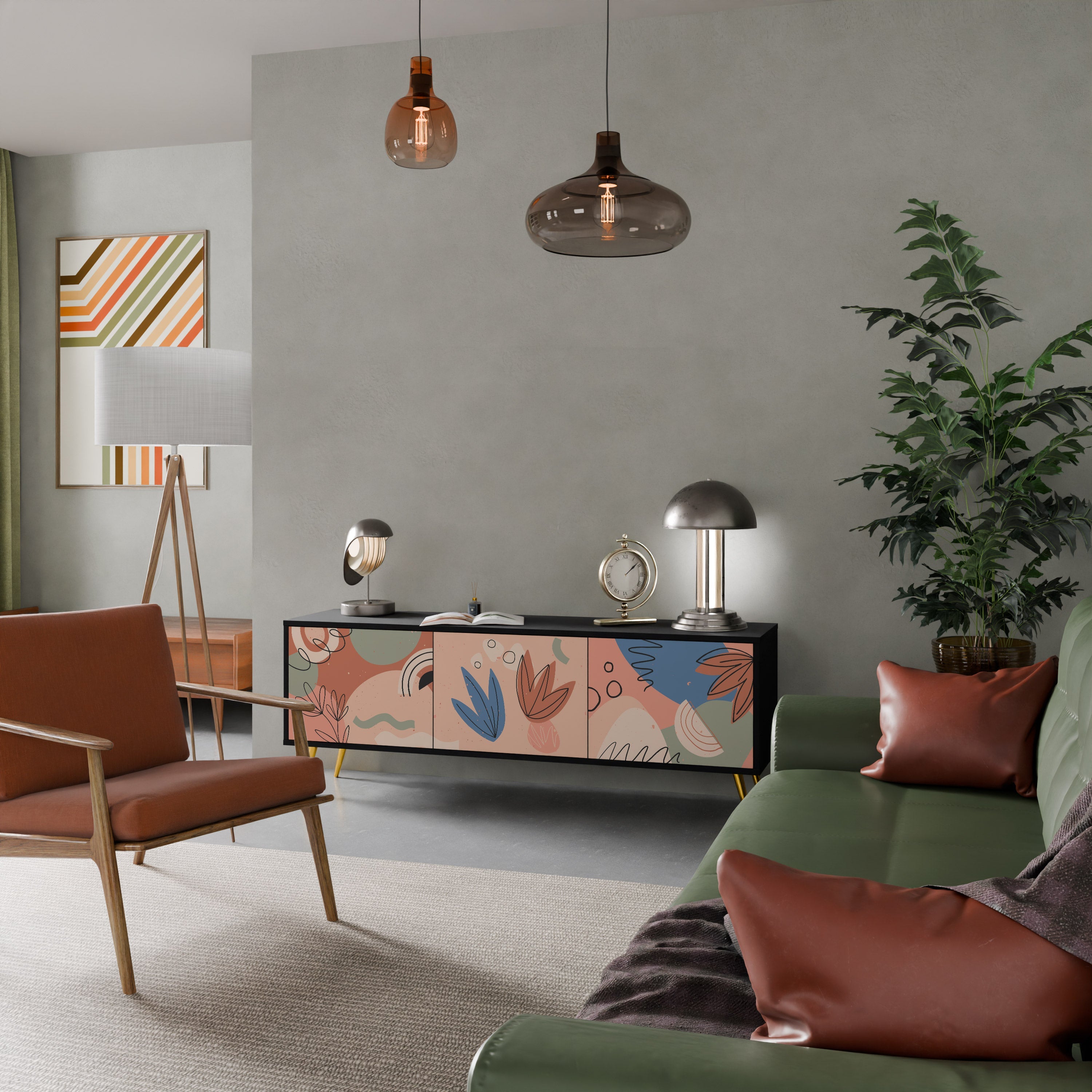 PASTEL DESTINY 3-Door TV Stand in Black Finish