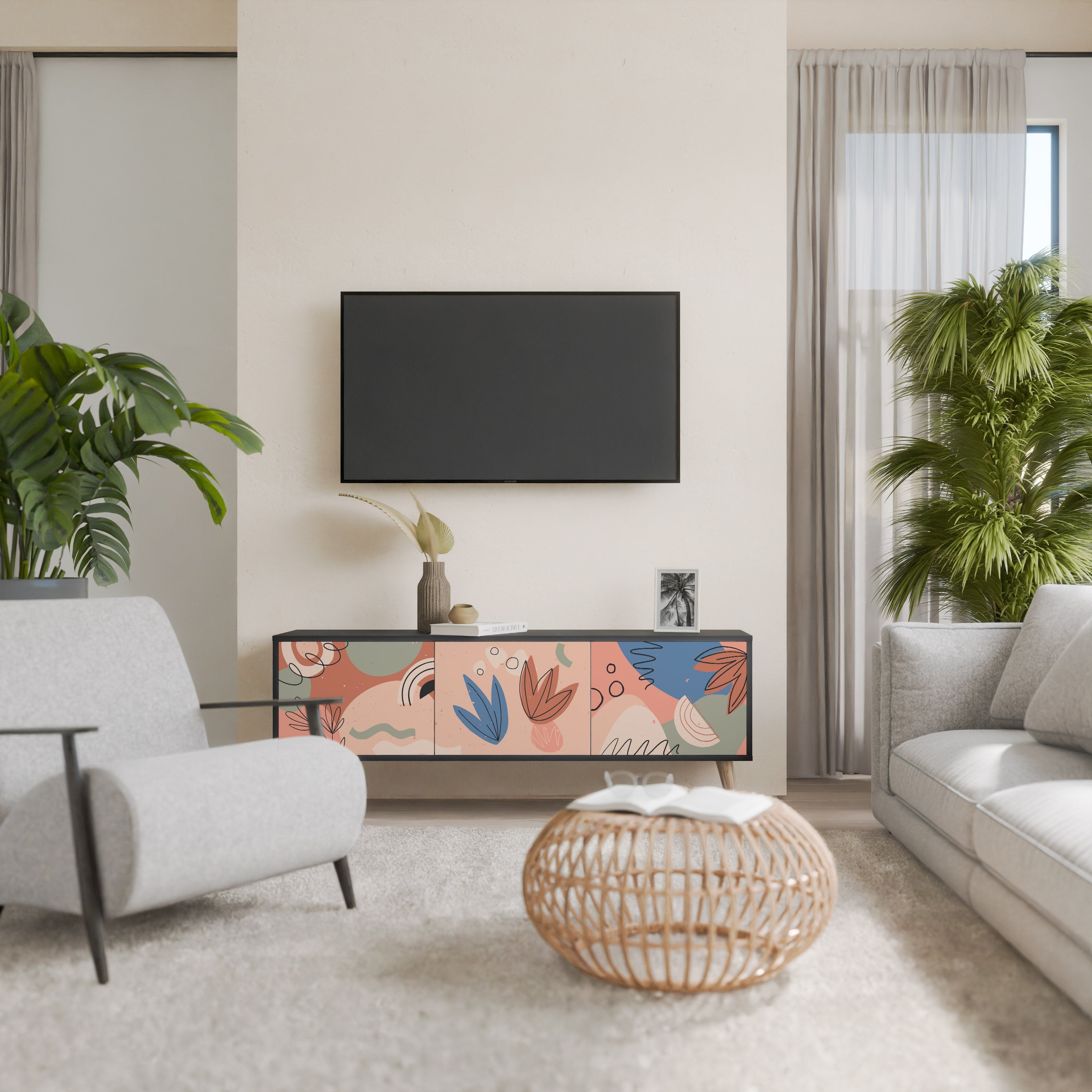 PASTEL DESTINY 3-Door TV Stand in Black Finish