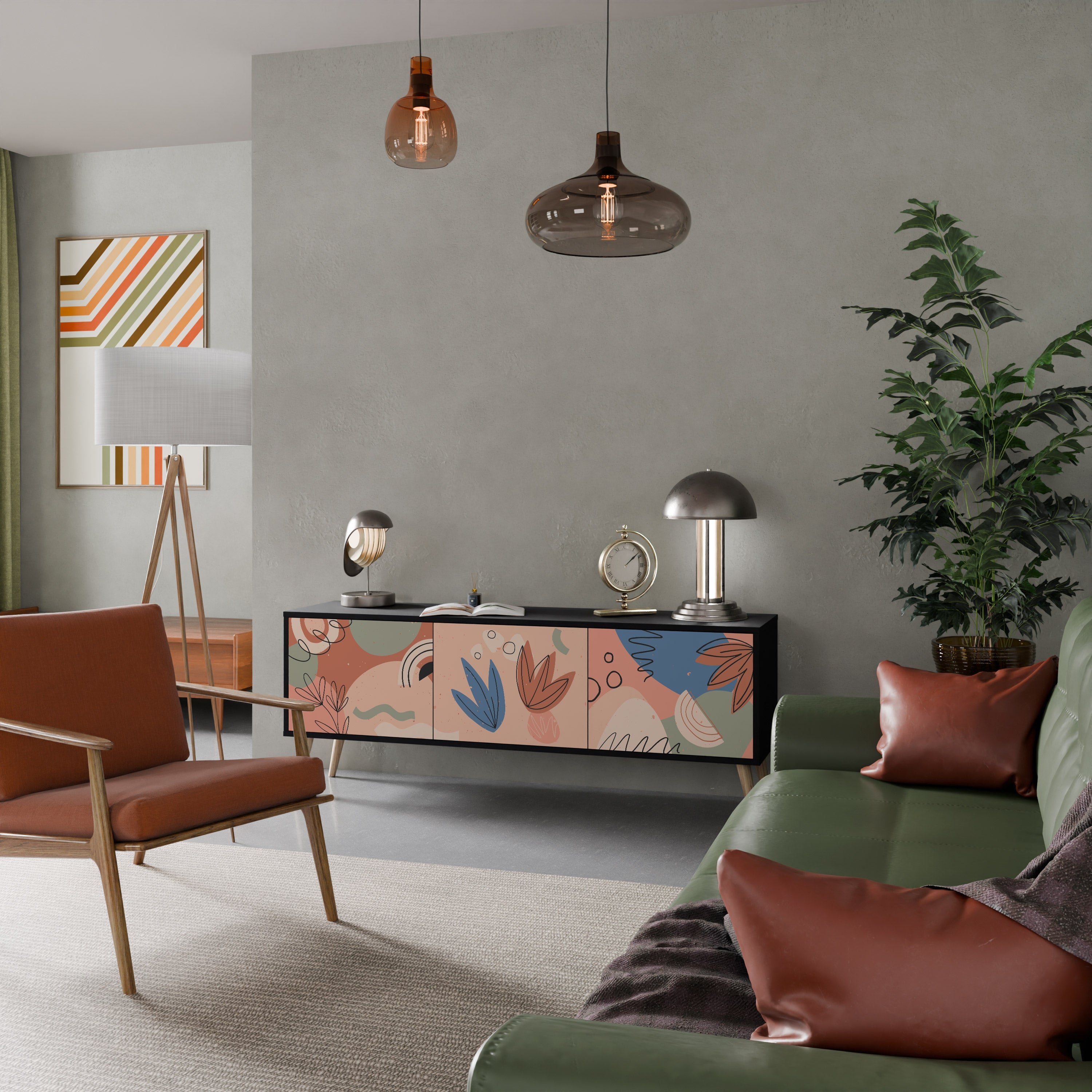 PASTEL DESTINY 3-Door TV Stand in Black Finish