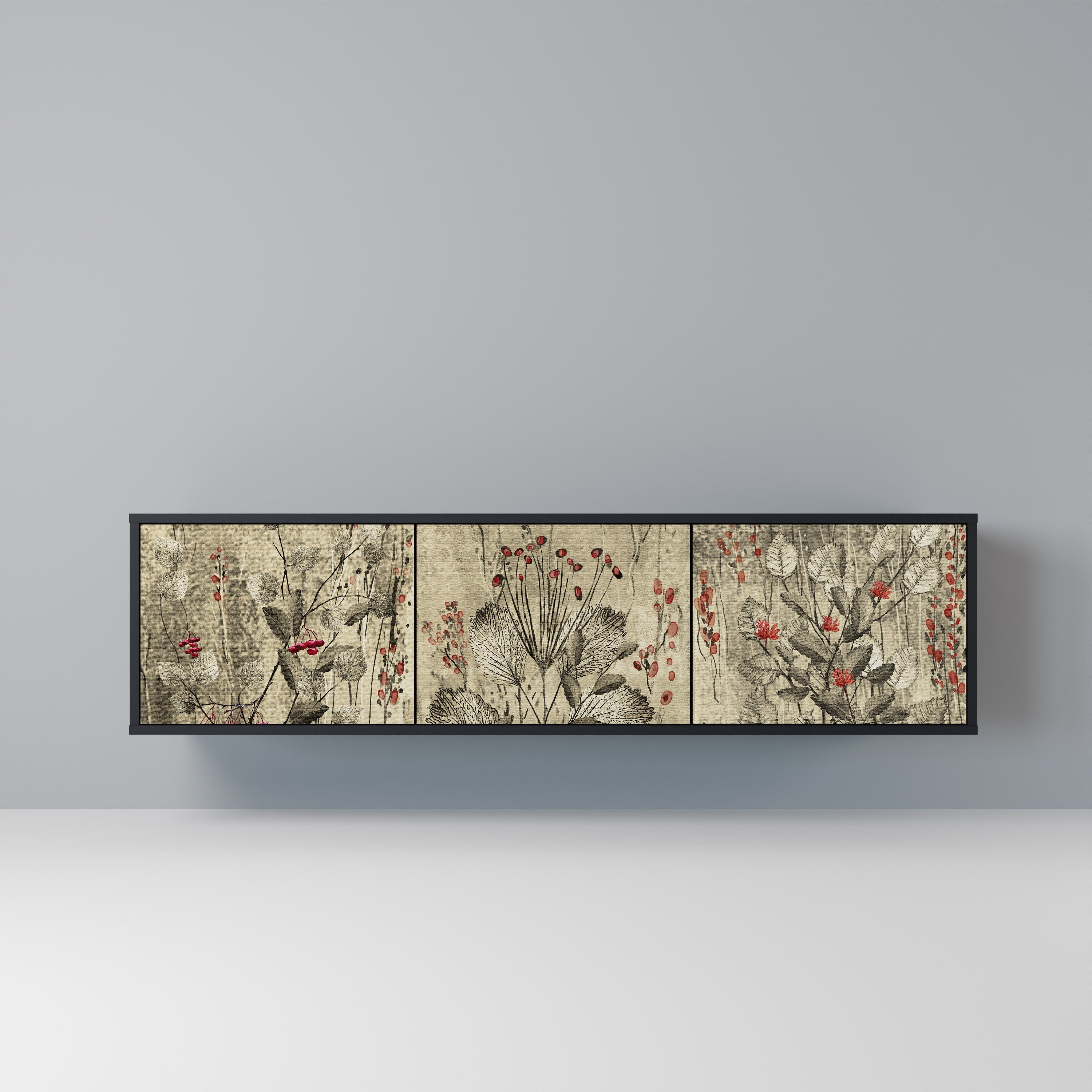 HERBAL GRACE 3-Door TV Stand in Black Finish