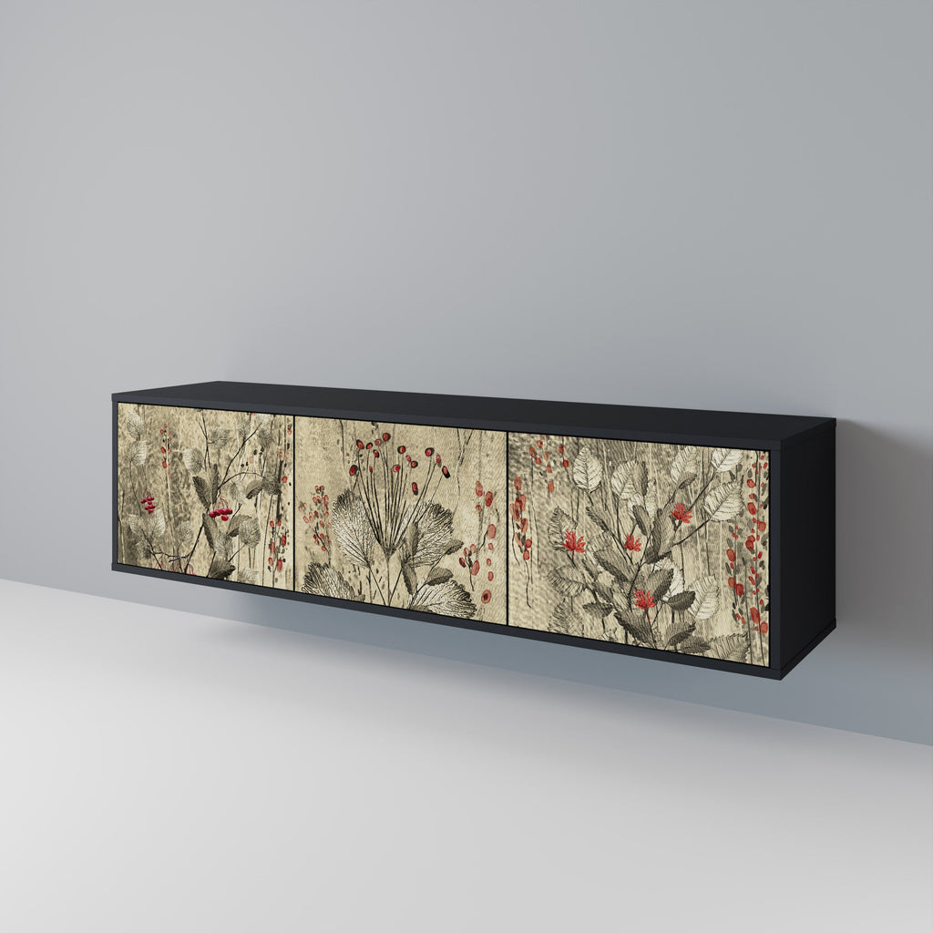 HERBAL GRACE 3-Door TV Stand in Black Finish