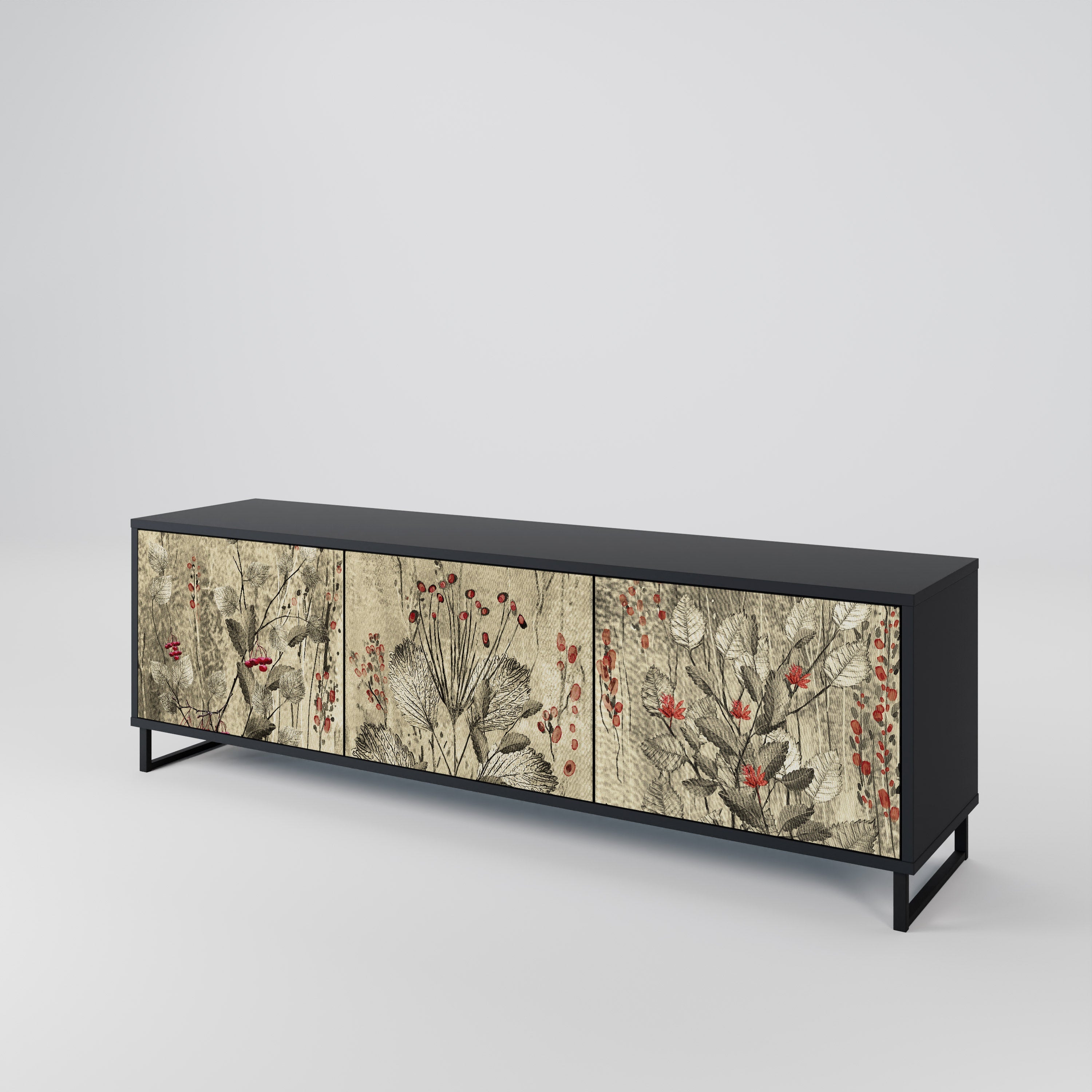 HERBAL GRACE 3-Door TV Stand in Black Finish