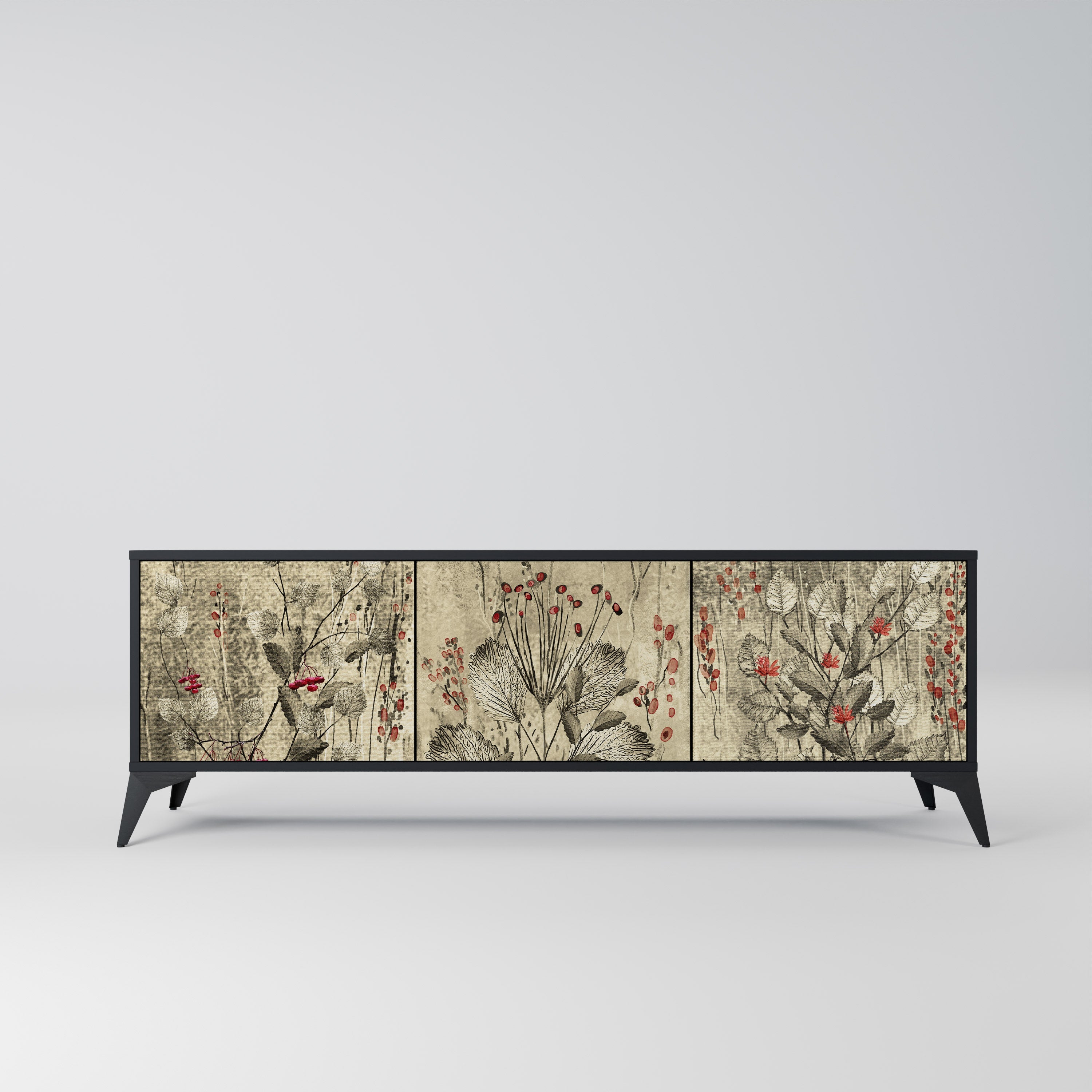 HERBAL GRACE 3-Door TV Stand in Black Finish