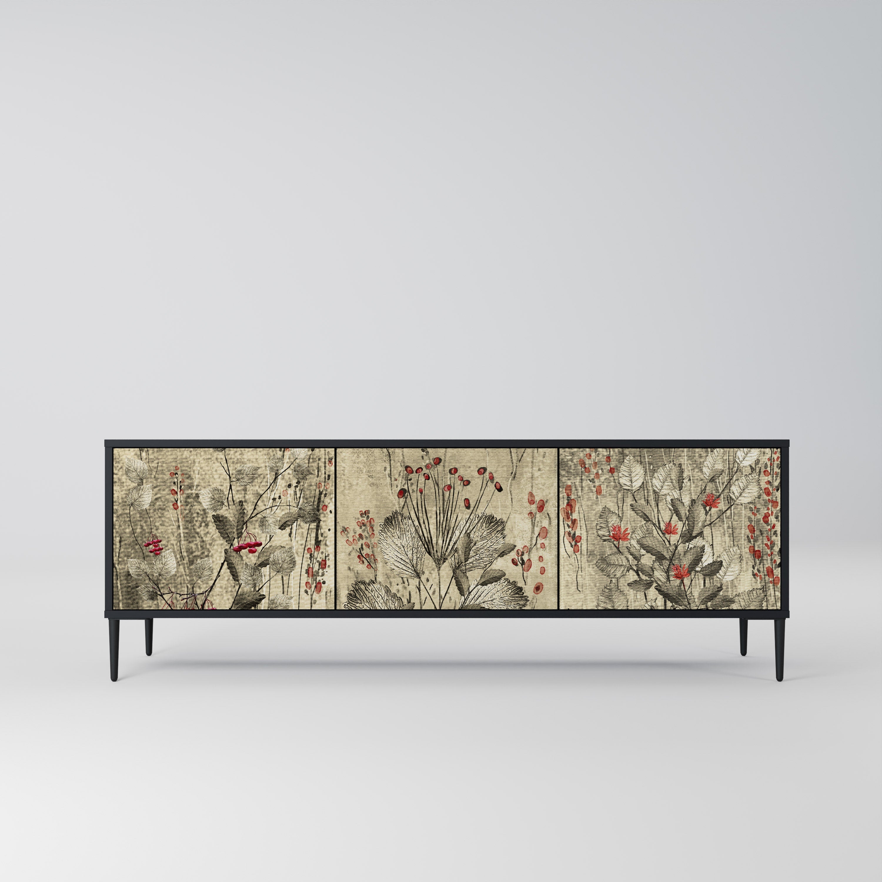 HERBAL GRACE 3-Door TV Stand in Black Finish