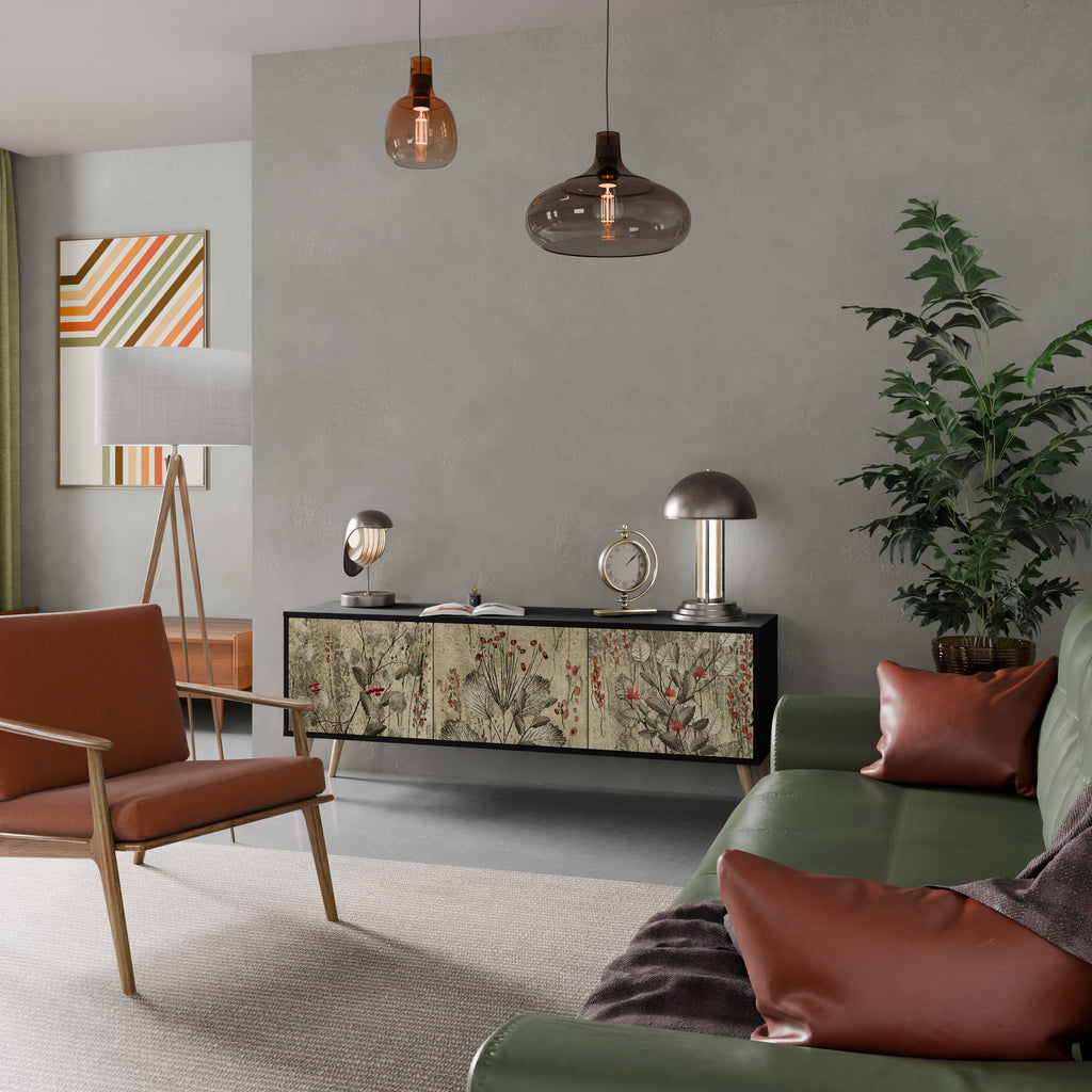 HERBAL GRACE 3-Door TV Stand in Black Finish