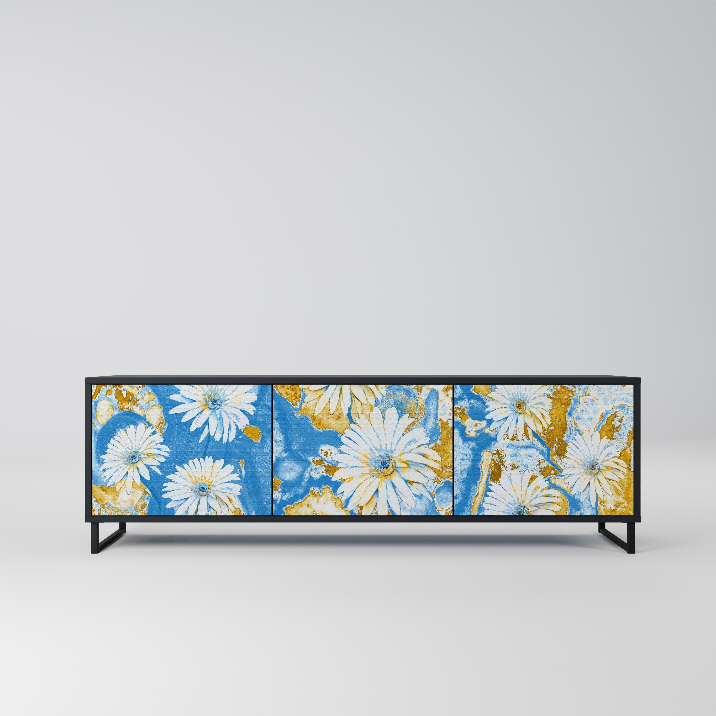 DAISY LUXE 3-Door TV Stand in Black Finish