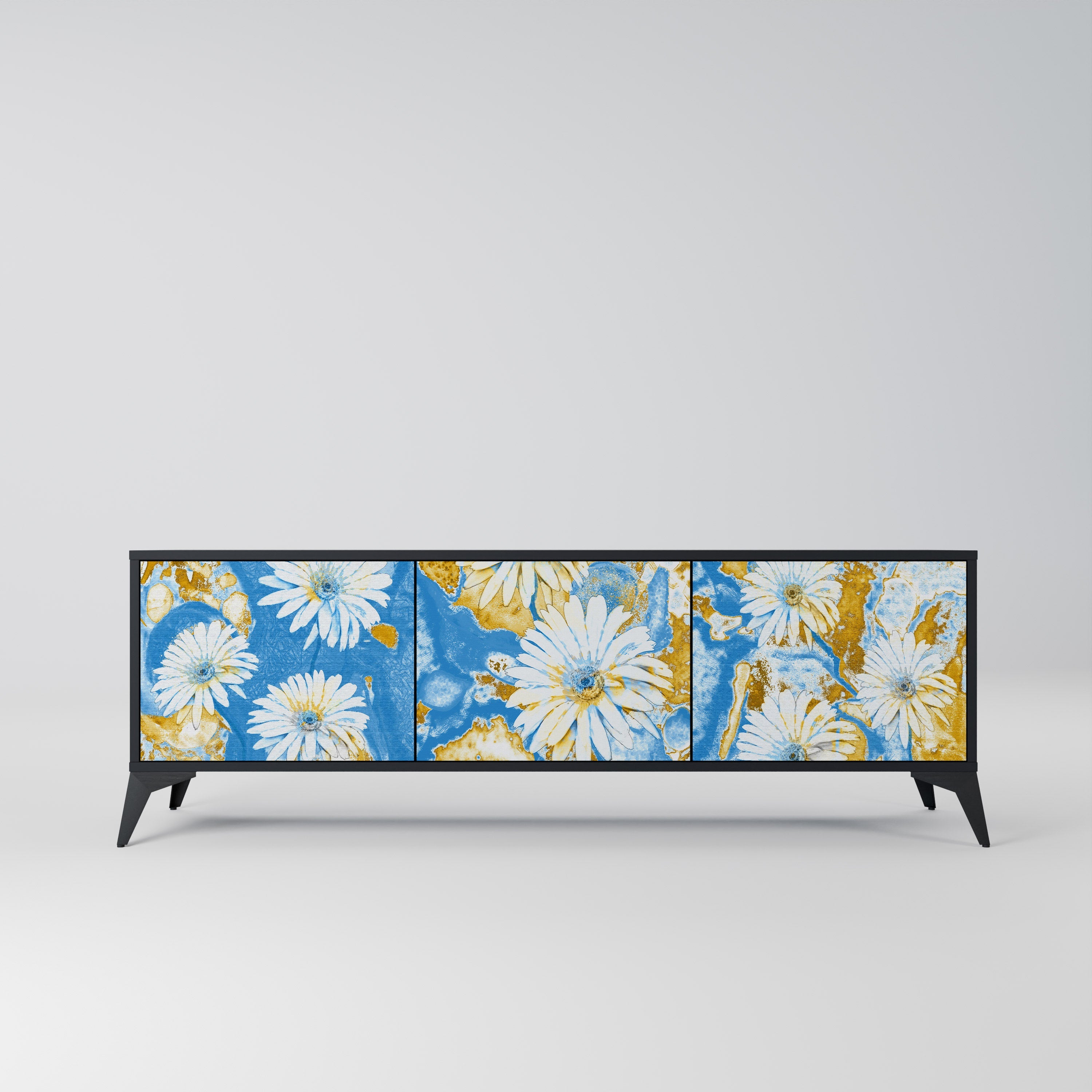 DAISY LUXE 3-Door TV Stand in Black Finish