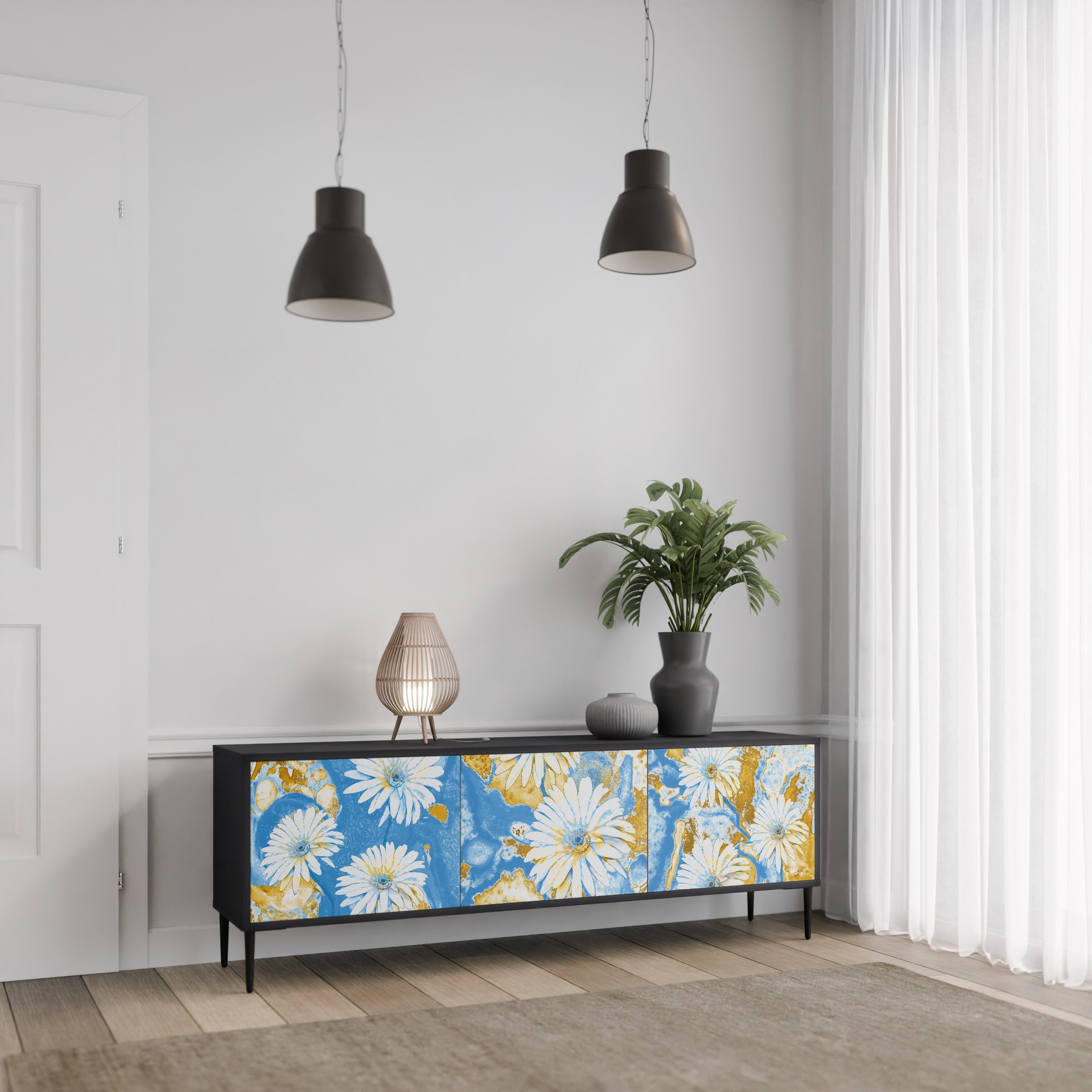 DAISY LUXE 3-Door TV Stand in Black Finish