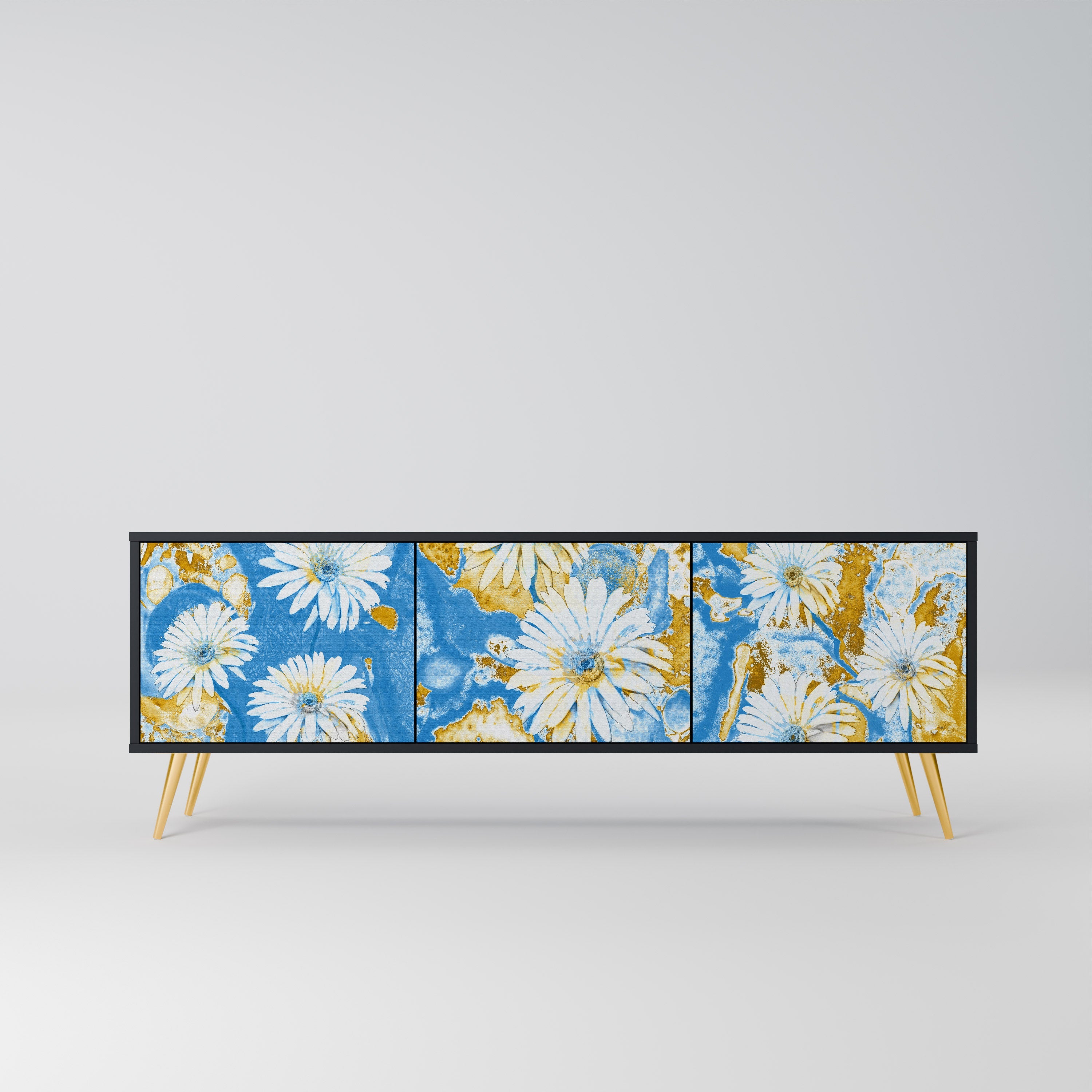 DAISY LUXE 3-Door TV Stand in Black Finish