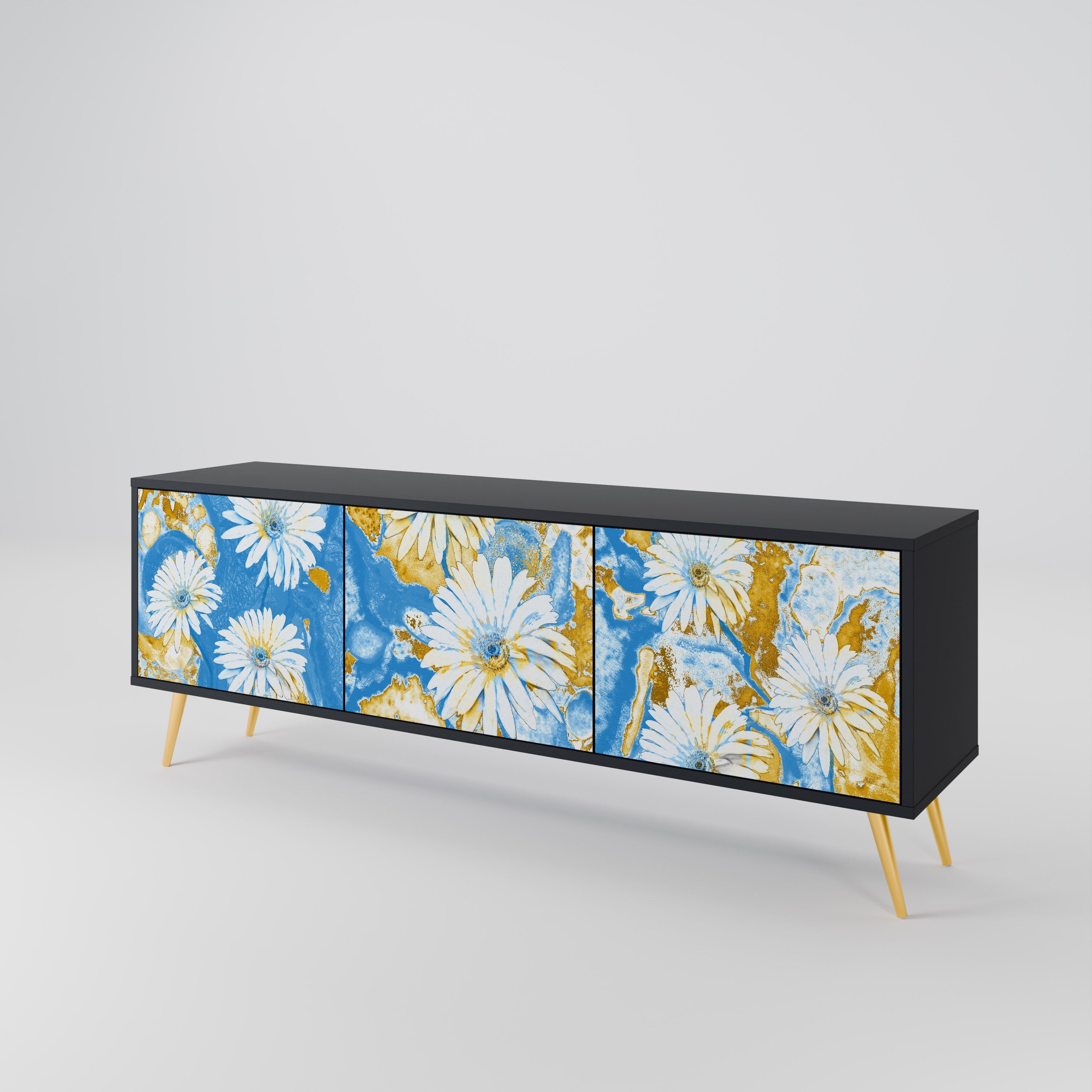 DAISY LUXE 3-Door TV Stand in Black Finish