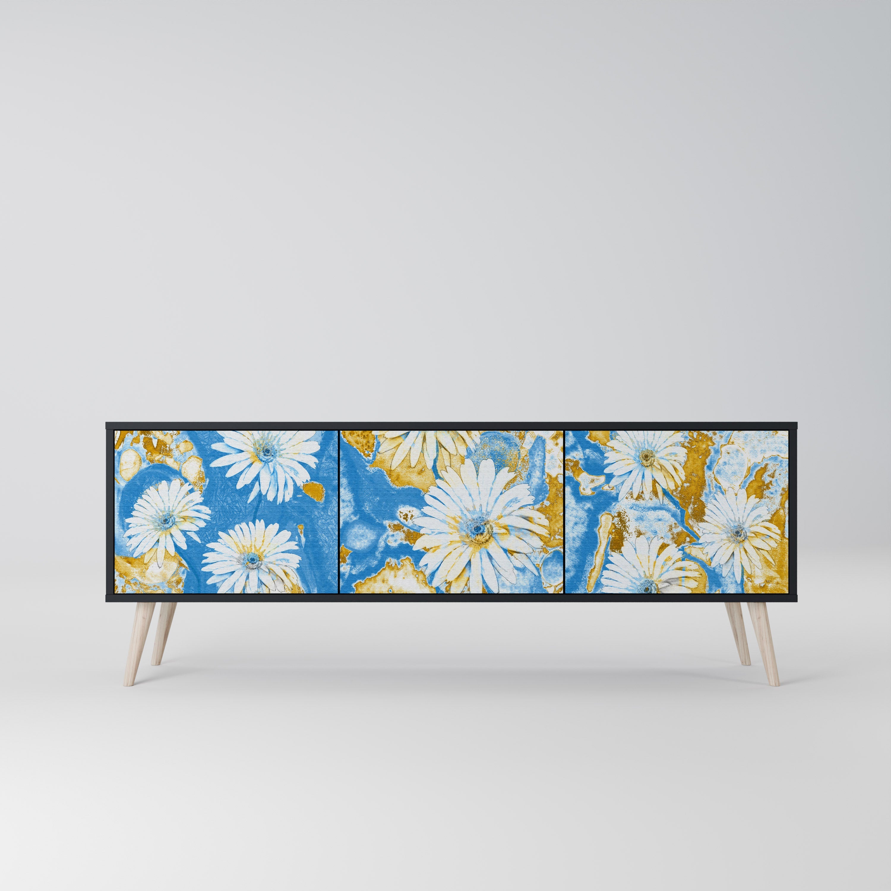 DAISY LUXE 3-Door TV Stand in Black Finish