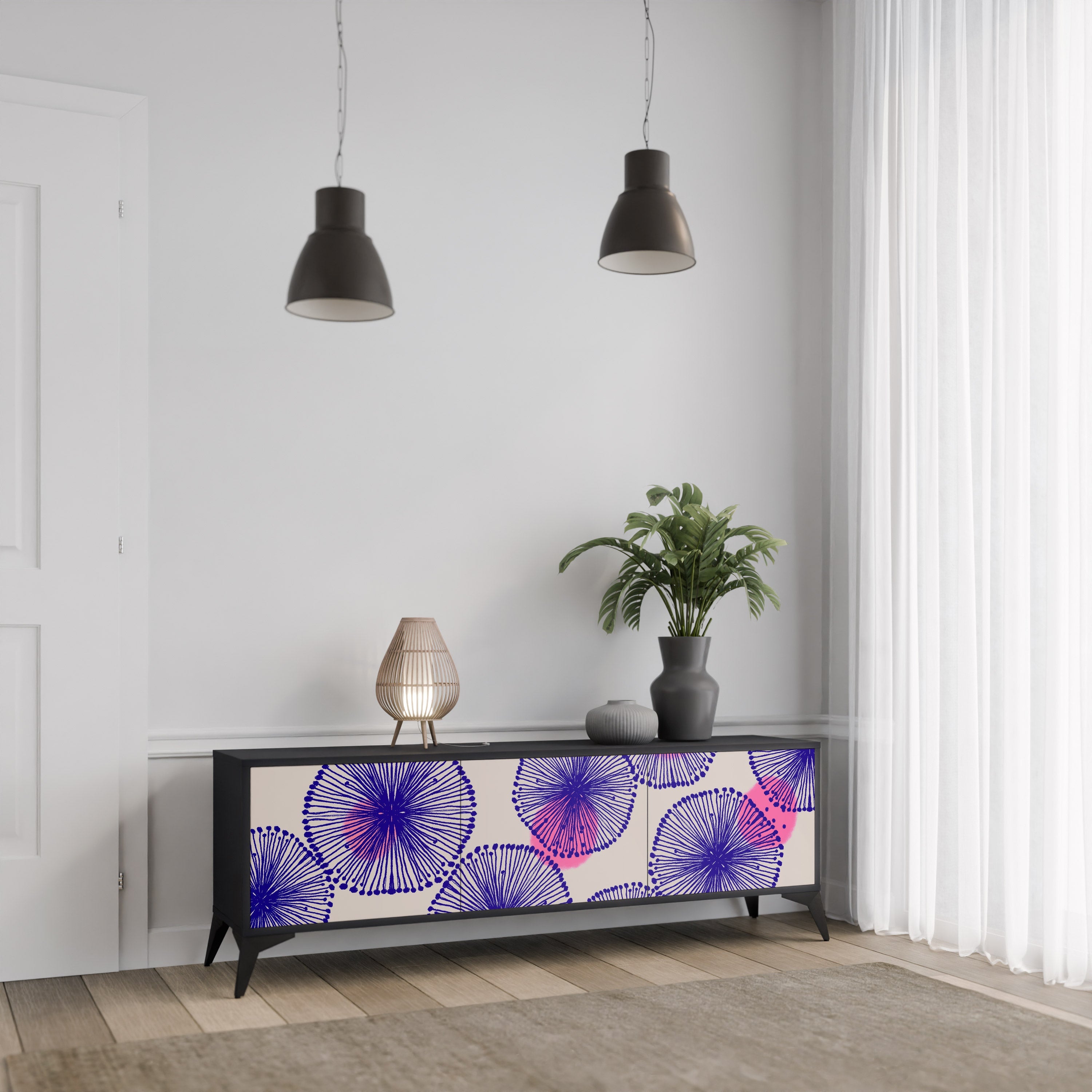 MAGIC NATURE Móvel de TV com 3 Portas em Acabamento Preto