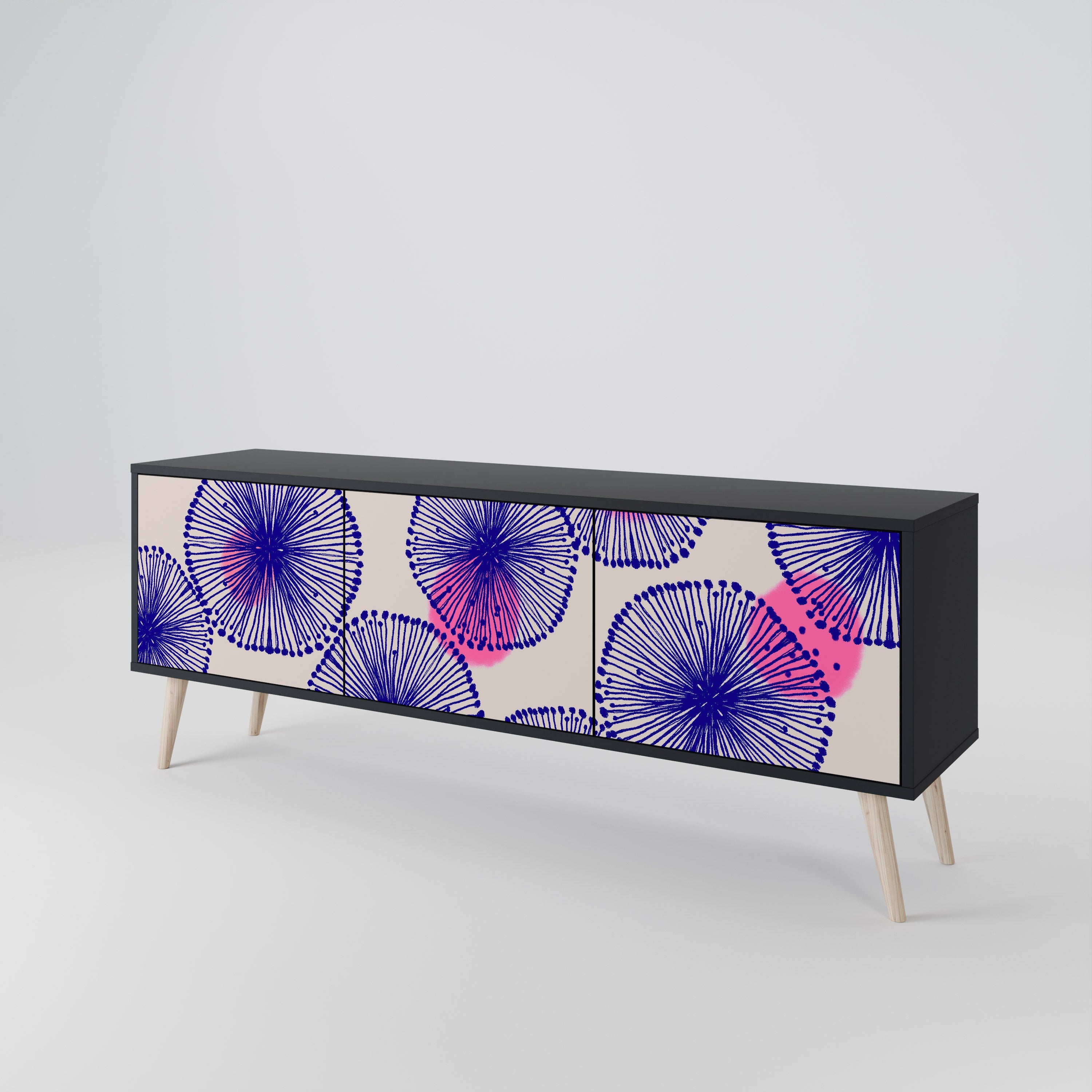 MAGIC NATURE Móvel de TV com 3 Portas em Acabamento Preto