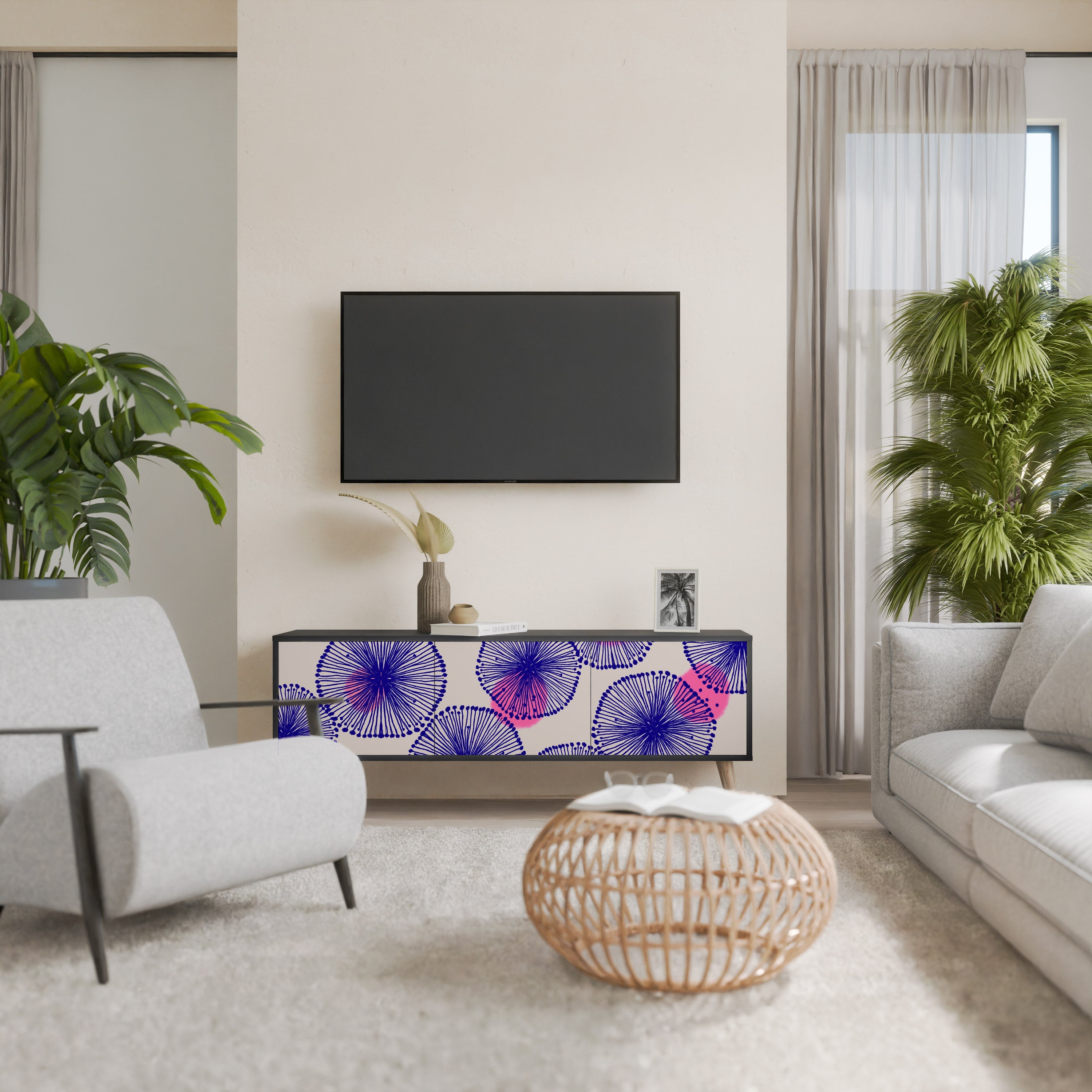 MAGIC NATURE Móvel de TV com 3 Portas em Acabamento Preto