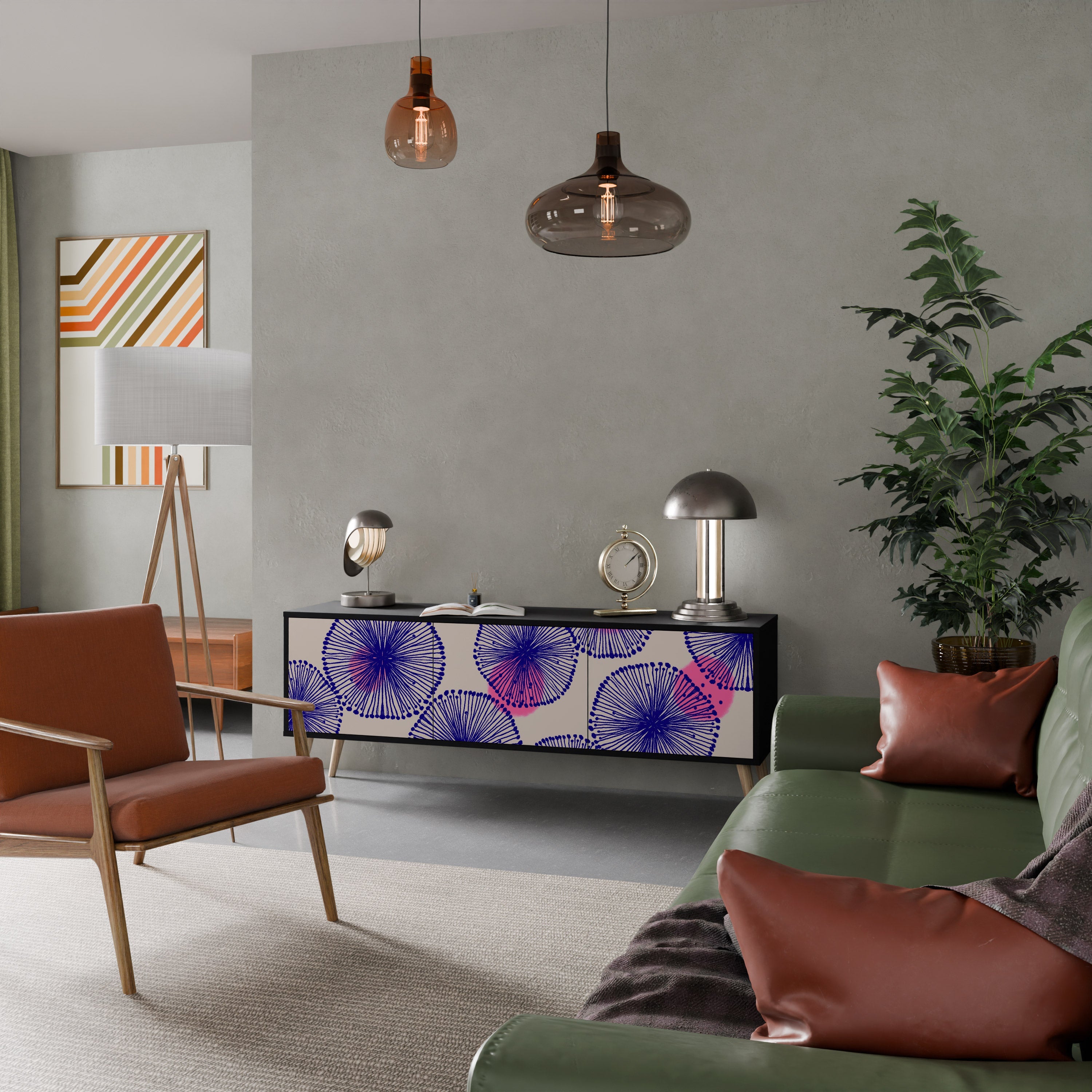 MAGIC NATURE Móvel de TV com 3 Portas em Acabamento Preto