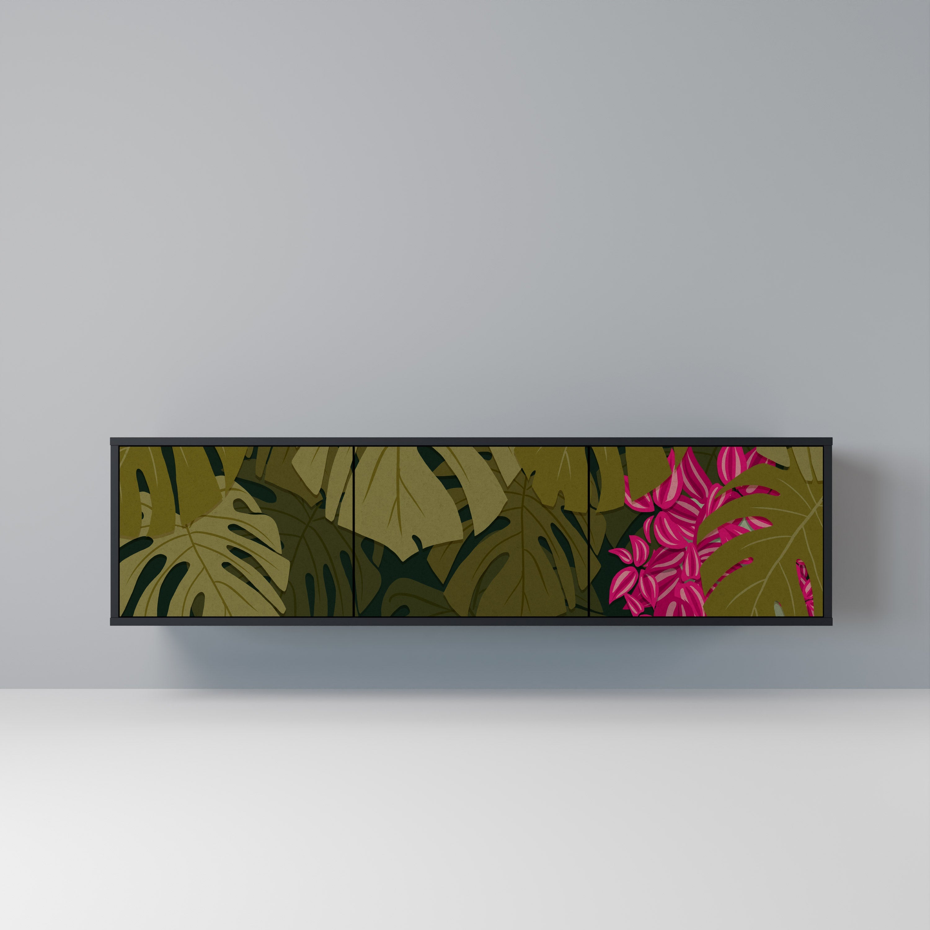 TROPICAL BEAUTY 3-Door TV Stand in Black Finish