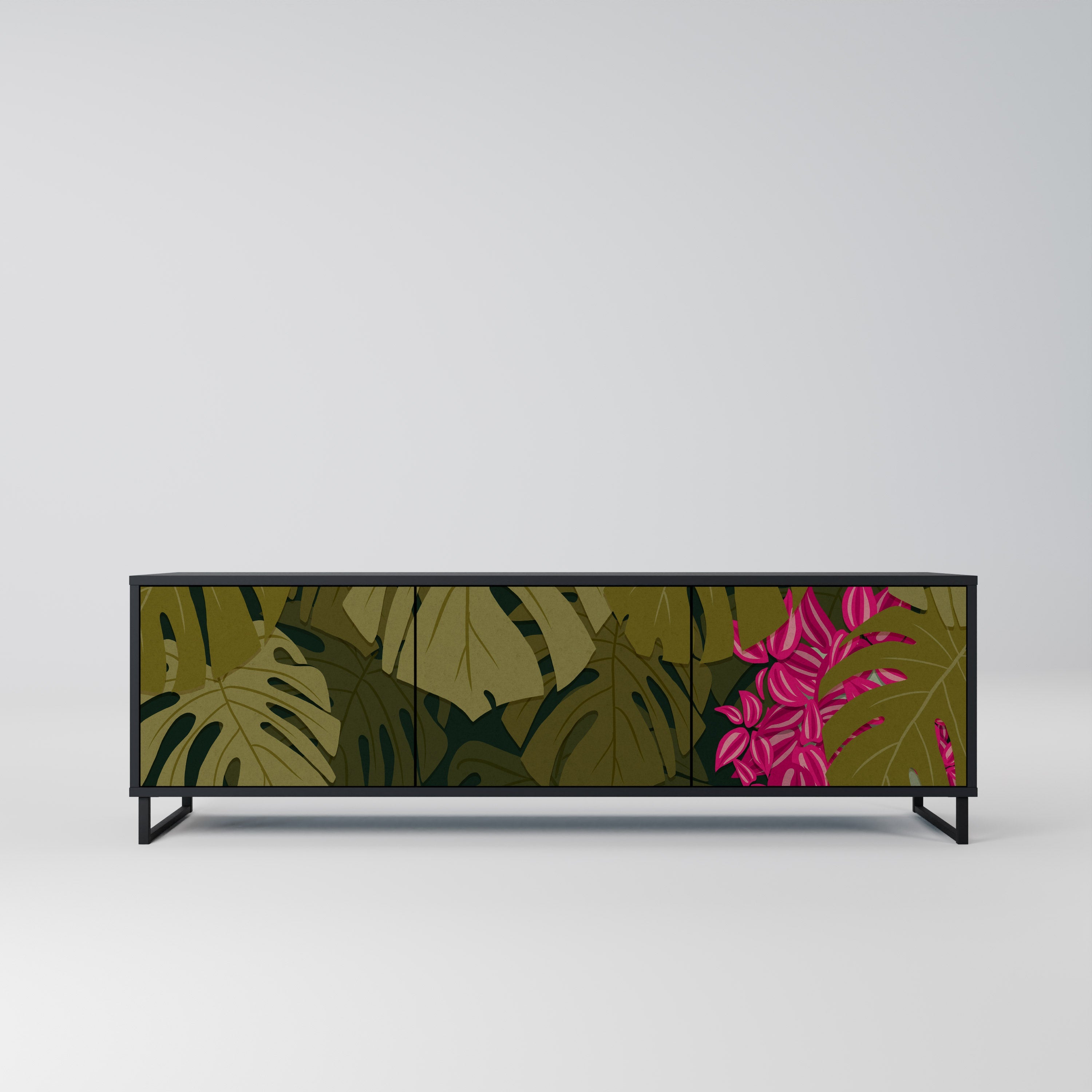 TROPICAL BEAUTY 3-Door TV Stand in Black Finish