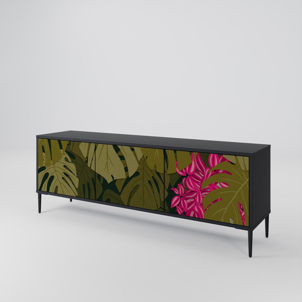 TROPICAL BEAUTY Móvel de TV com 3 Portas em Acabamento Preto