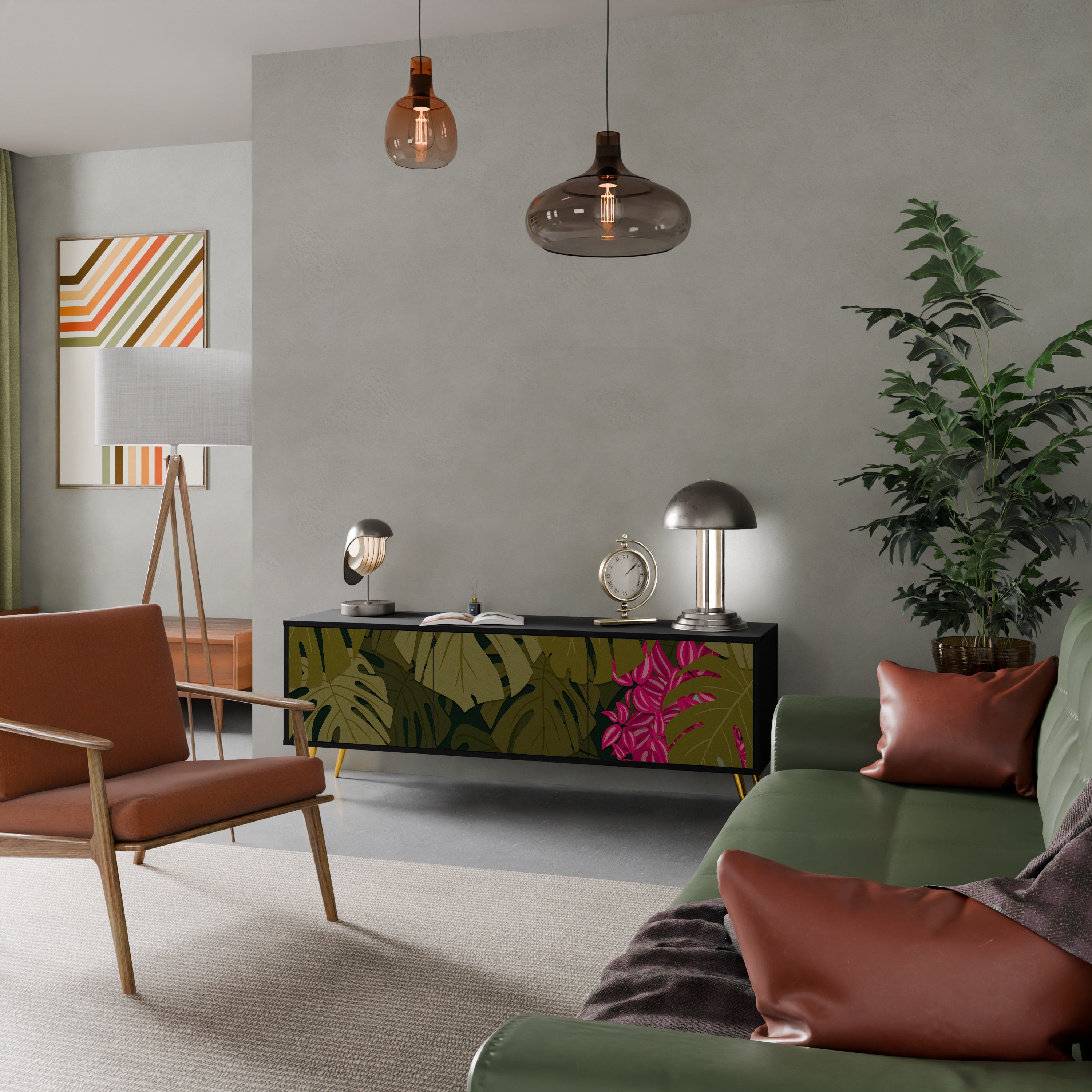 TROPICAL BEAUTY Móvel de TV com 3 Portas em Acabamento Preto