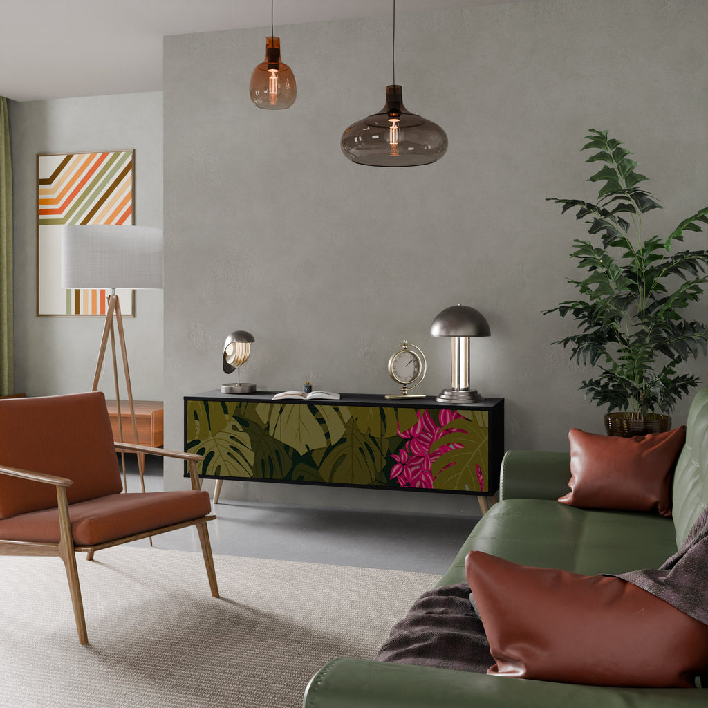 TROPICAL BEAUTY Móvel de TV com 3 Portas em Acabamento Preto