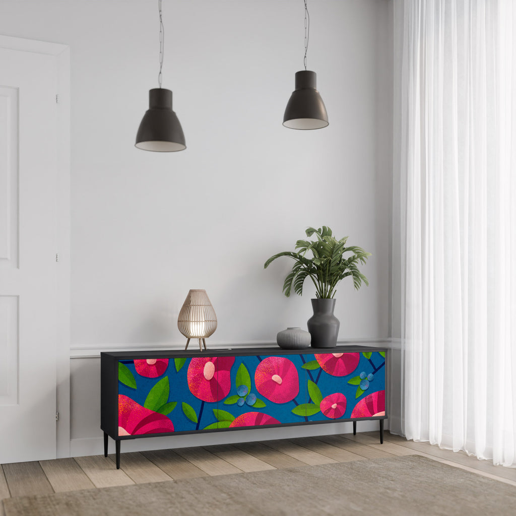 SPRING THOUGHTS 3-Door TV Stand in Black Finish