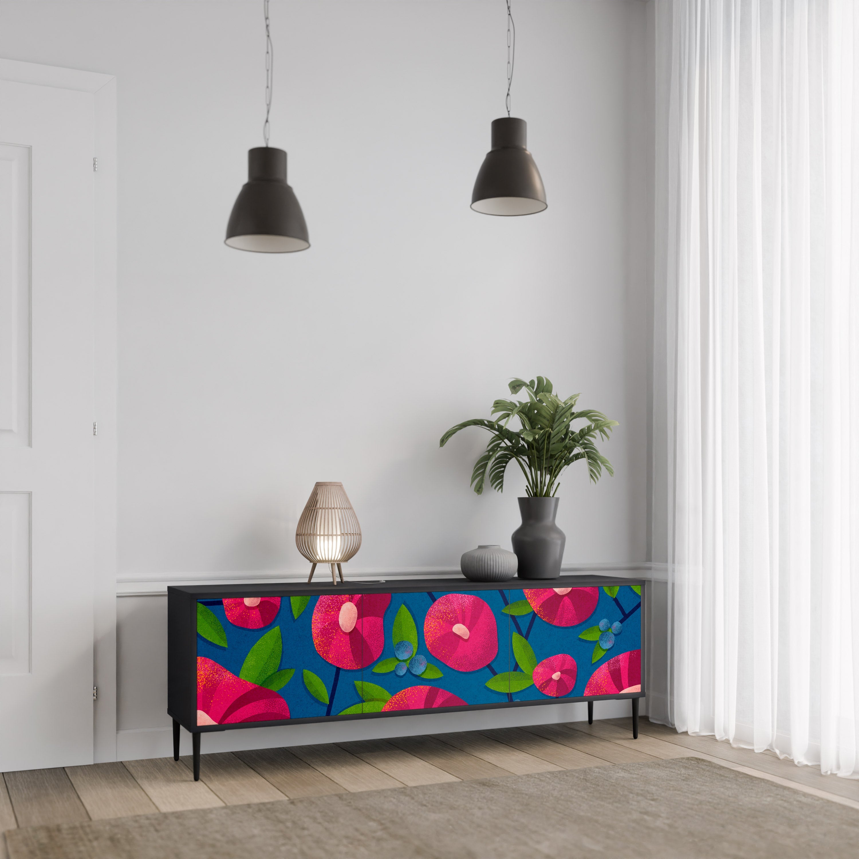 SPRING THOUGHTS 3-Door TV Stand in Black Finish