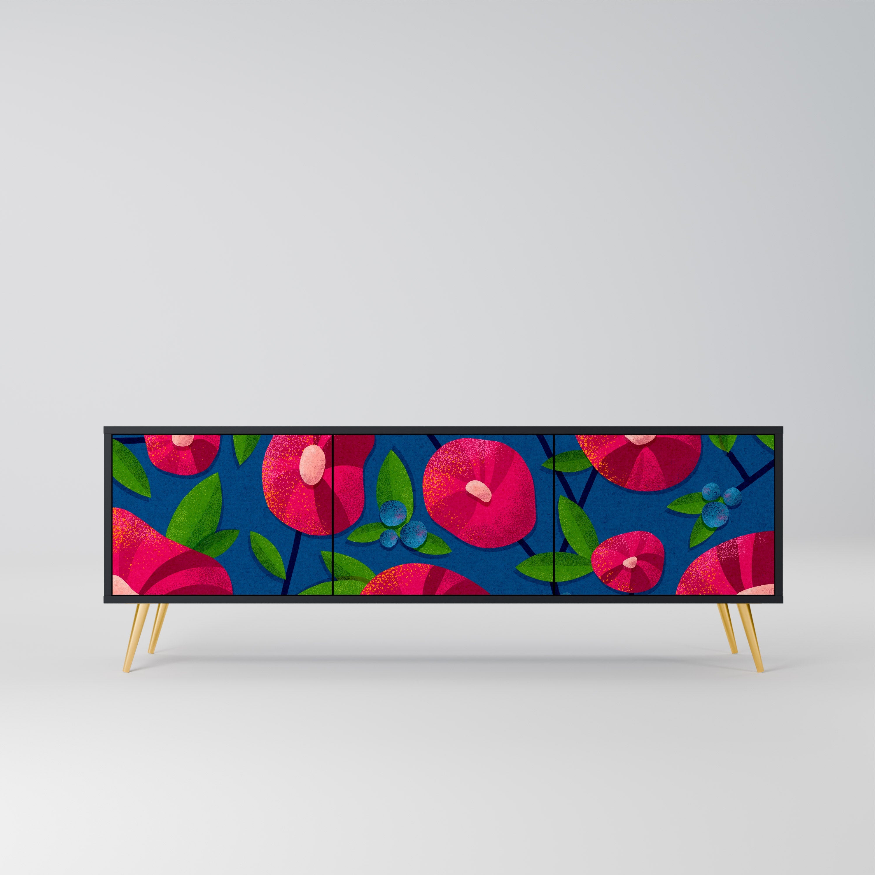 SPRING THOUGHTS 3-Door TV Stand in Black Finish