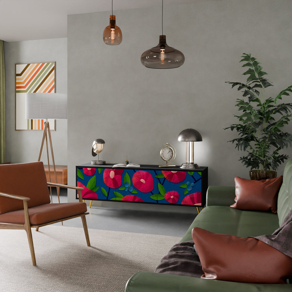 SPRING THOUGHTS 3-Door TV Stand in Black Finish