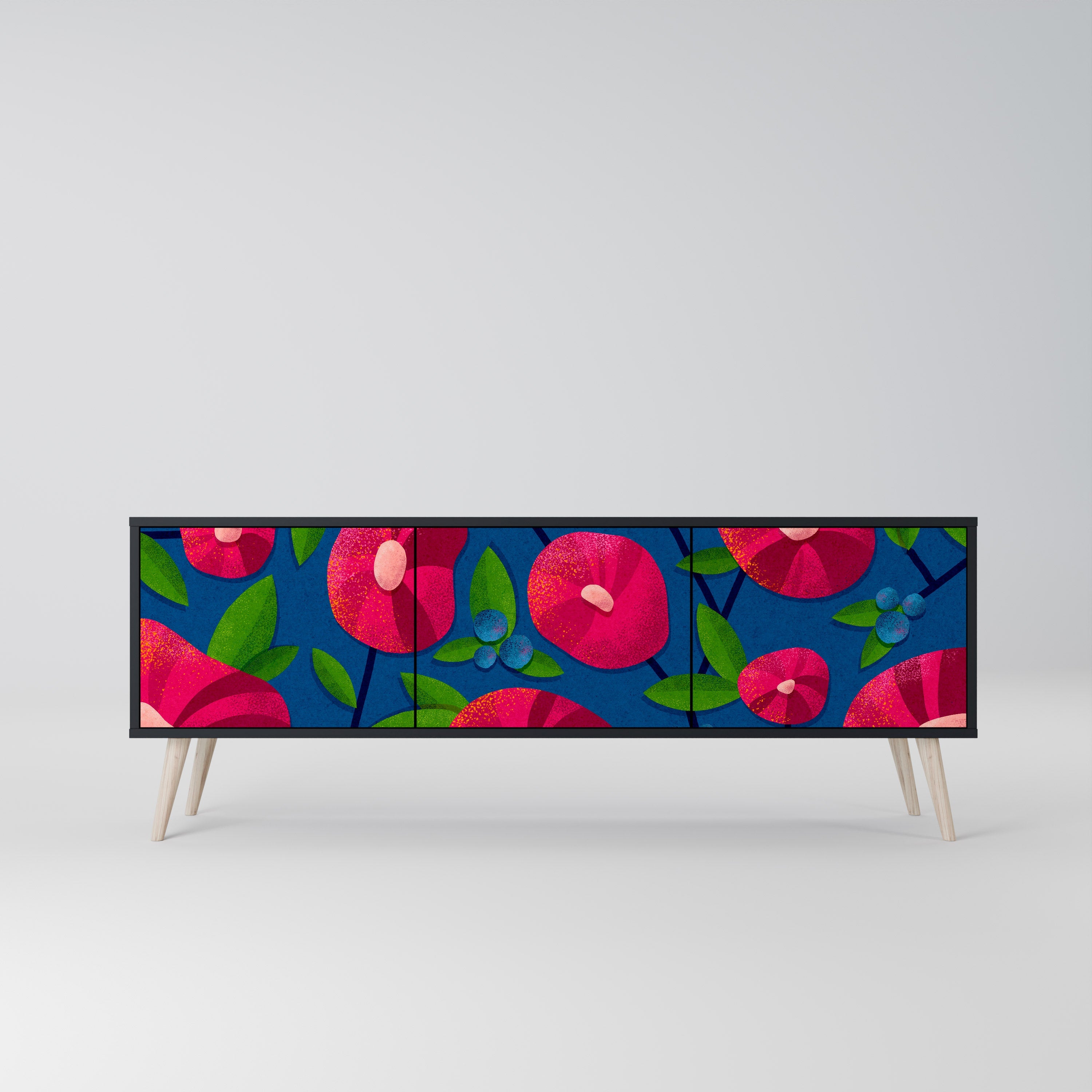 SPRING THOUGHTS 3-Door TV Stand in Black Finish