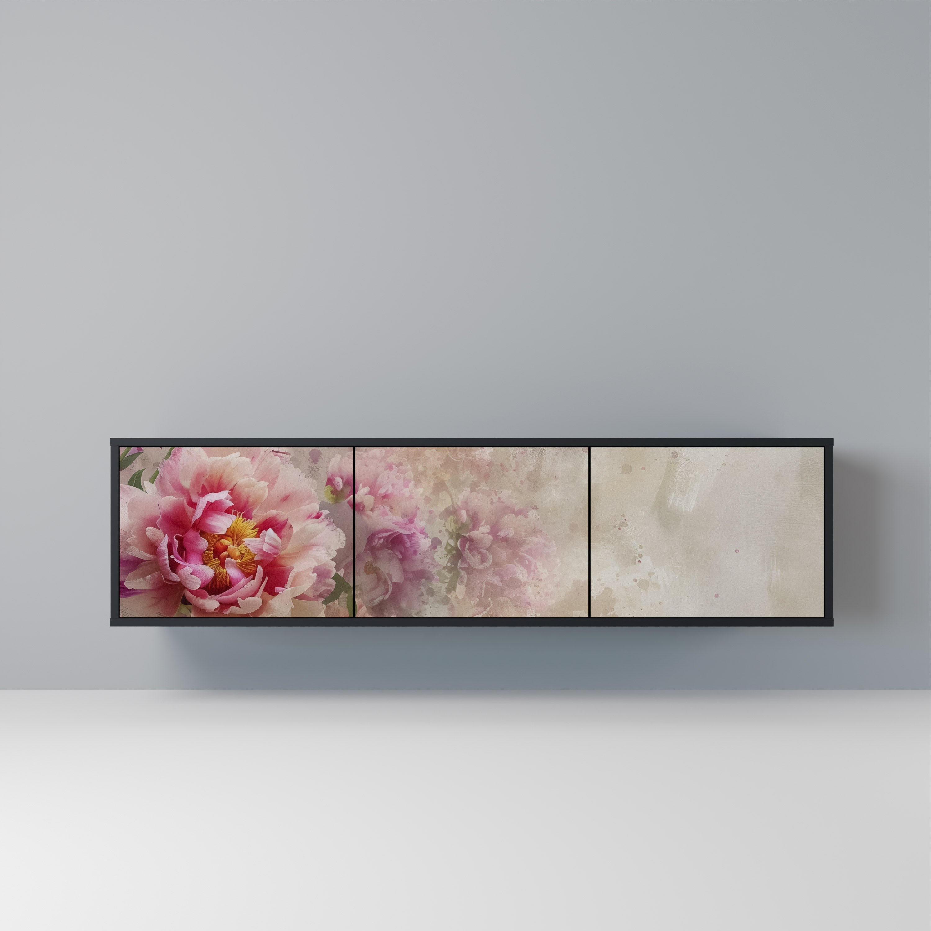 PEONY WHISPER 3-Door TV Stand in Black Finish