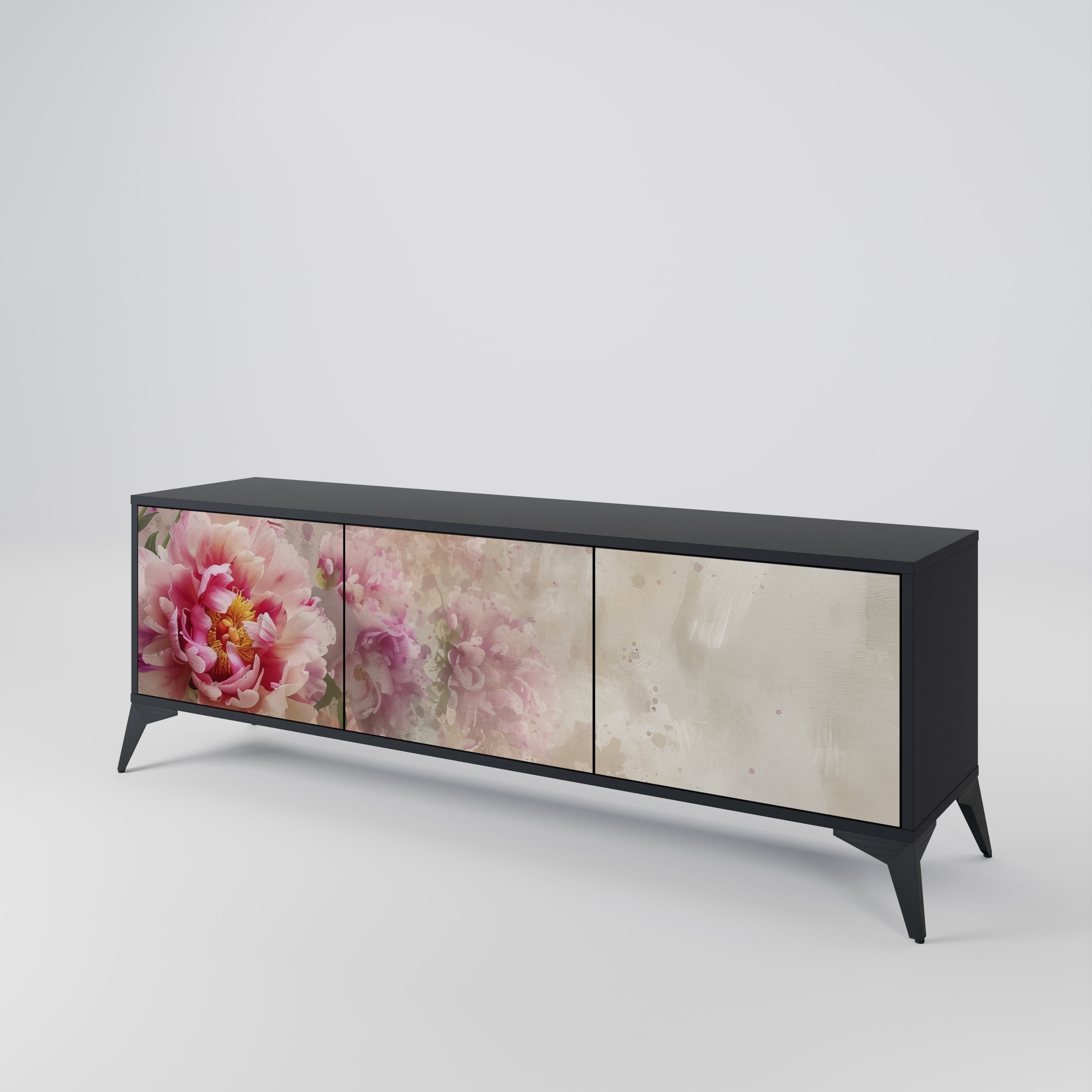 PEONY WHISPER 3-Door TV Stand in Black Finish