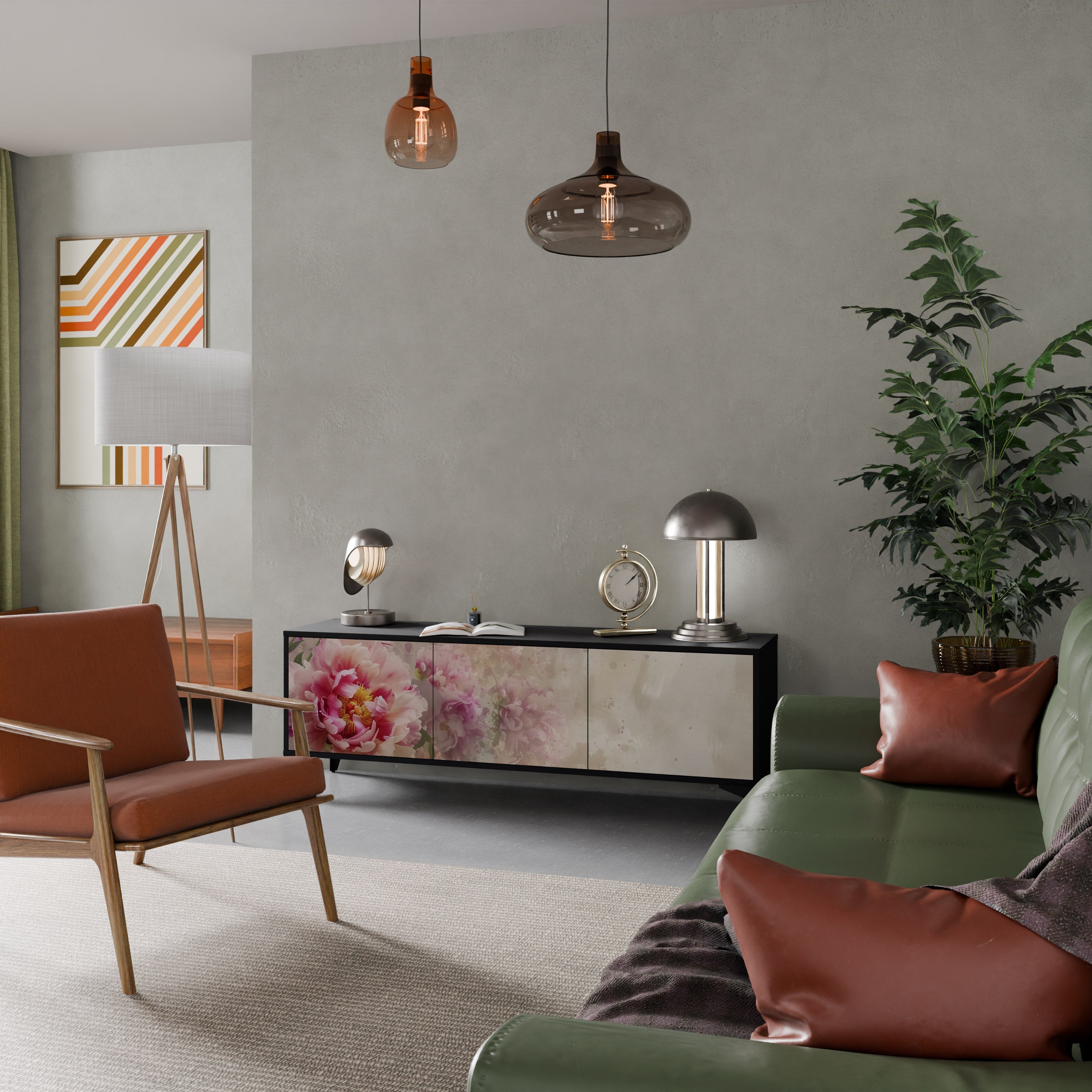 PEONY WHISPER 3-Door TV Stand in Black Finish