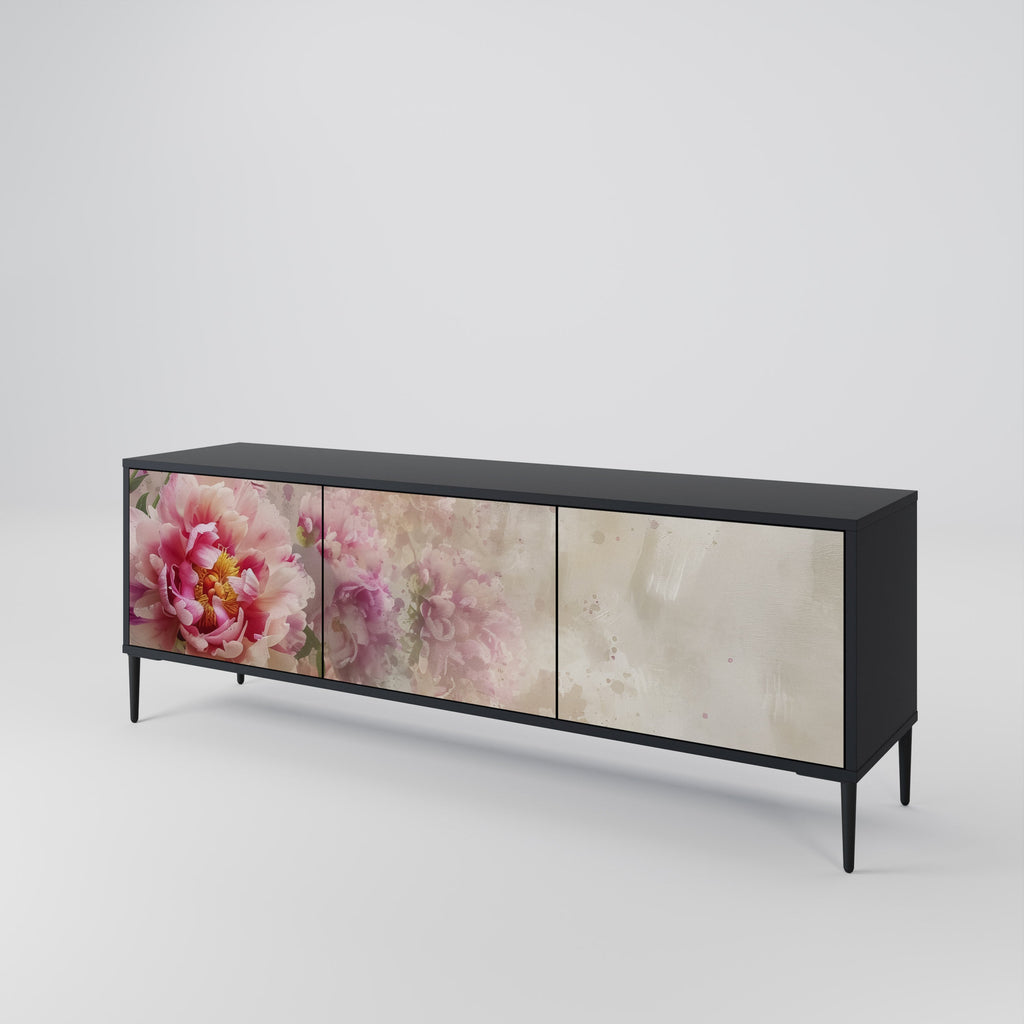 PEONY WHISPER 3-Door TV Stand in Black Finish